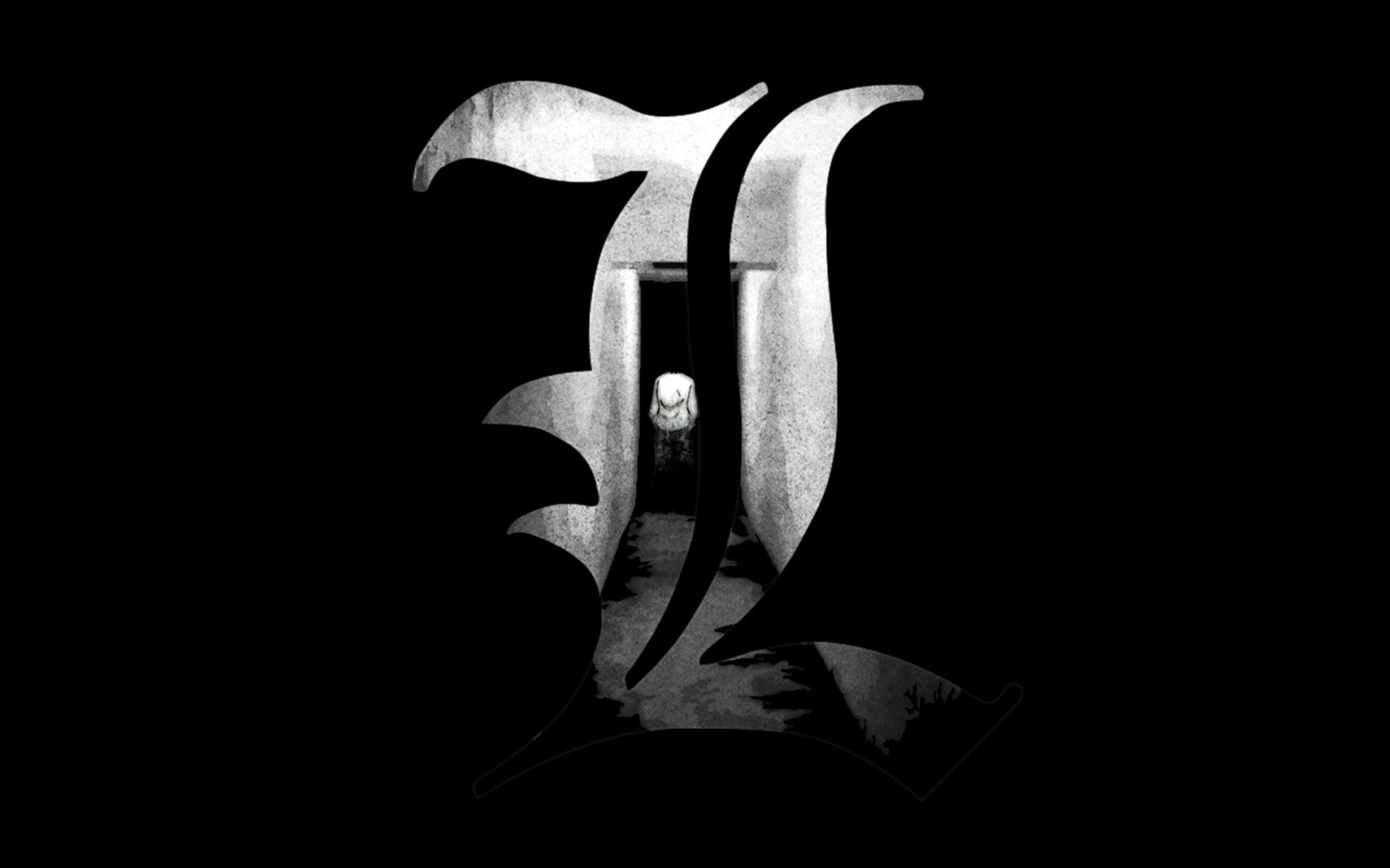 L, Death Note, Logo, Sfondo nero, 1920x1200, wallpaper desktop