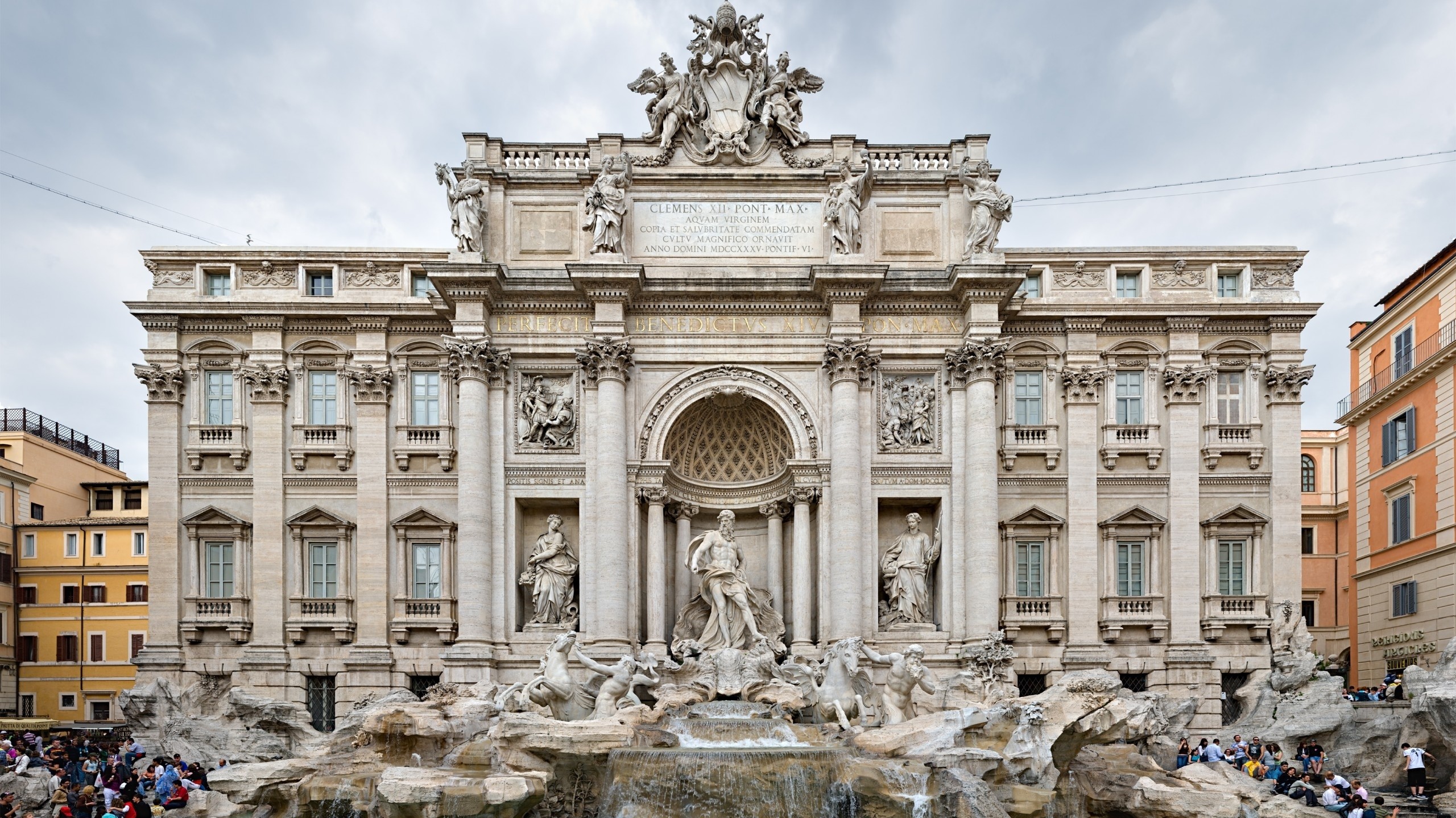 Fontana di Trevi, Palazzo Poli, Roma, Barocco, 2560x1440, sfondo per PC
