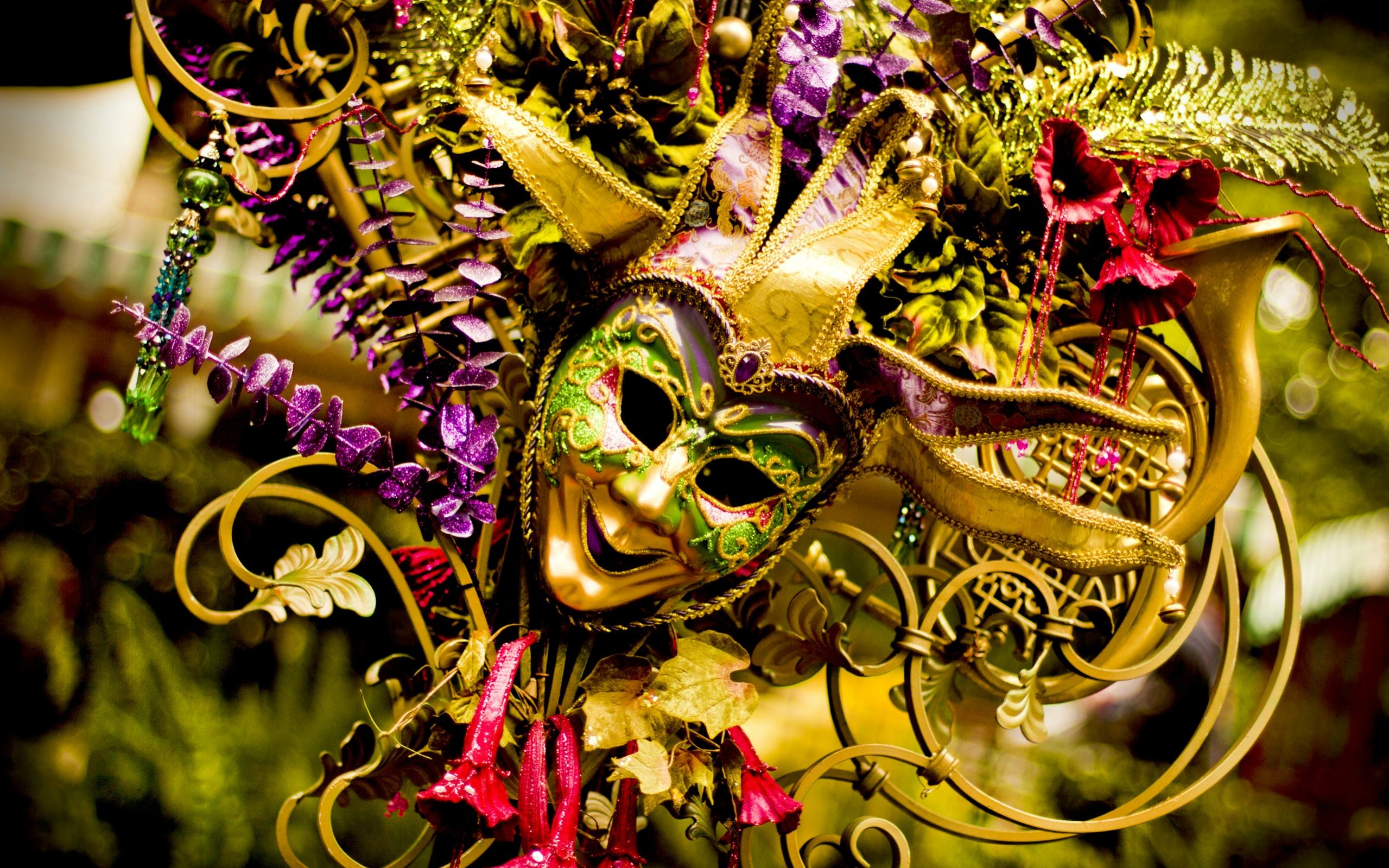 Mardi Gras, Maschere dorate, Decorazioni, Oro, Full HD, wallpaper per PC