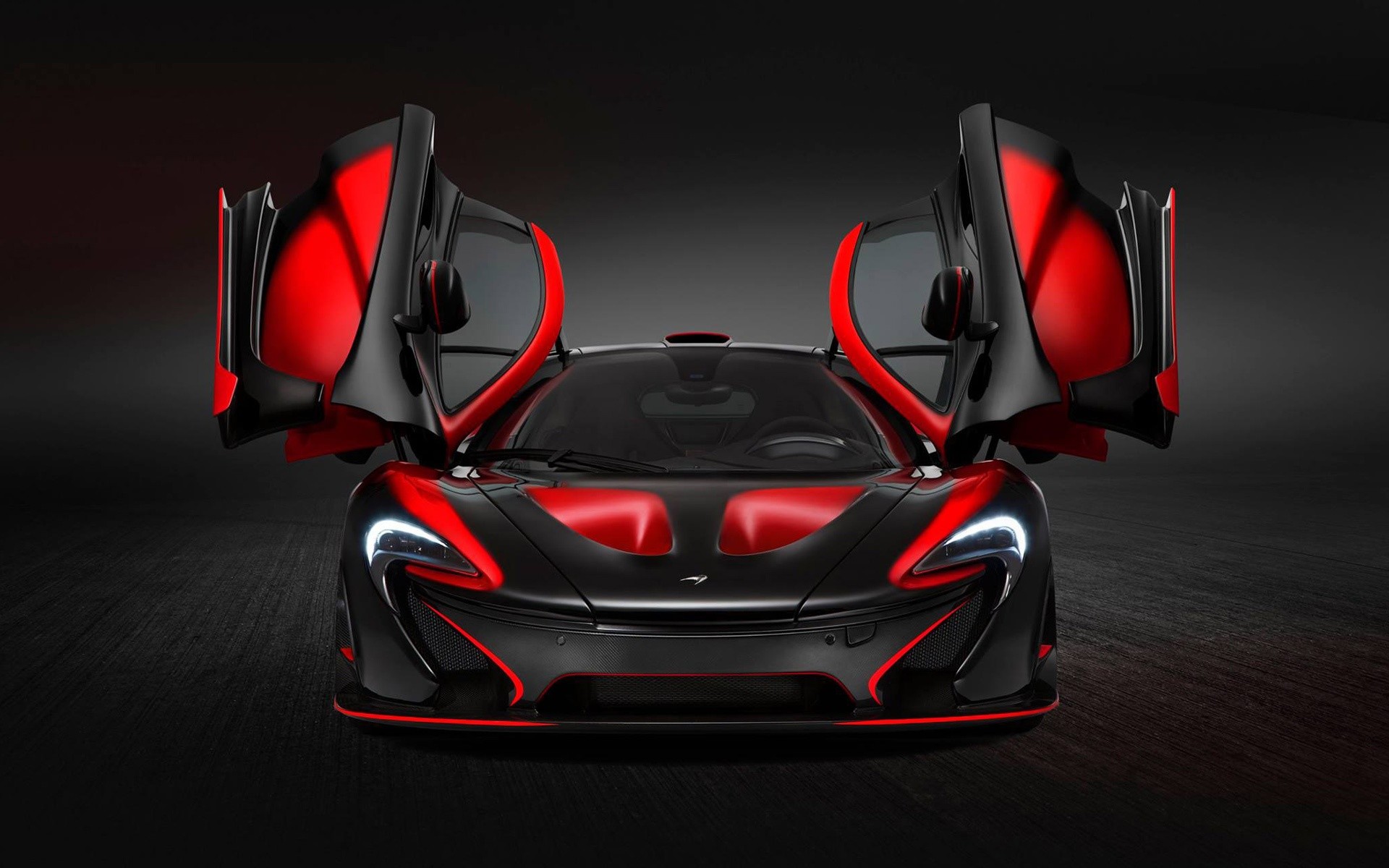 McLaren P1, Portiere ad ala, Nero e rosso, Studio, 16:10 Full HD, sfondo widescreen