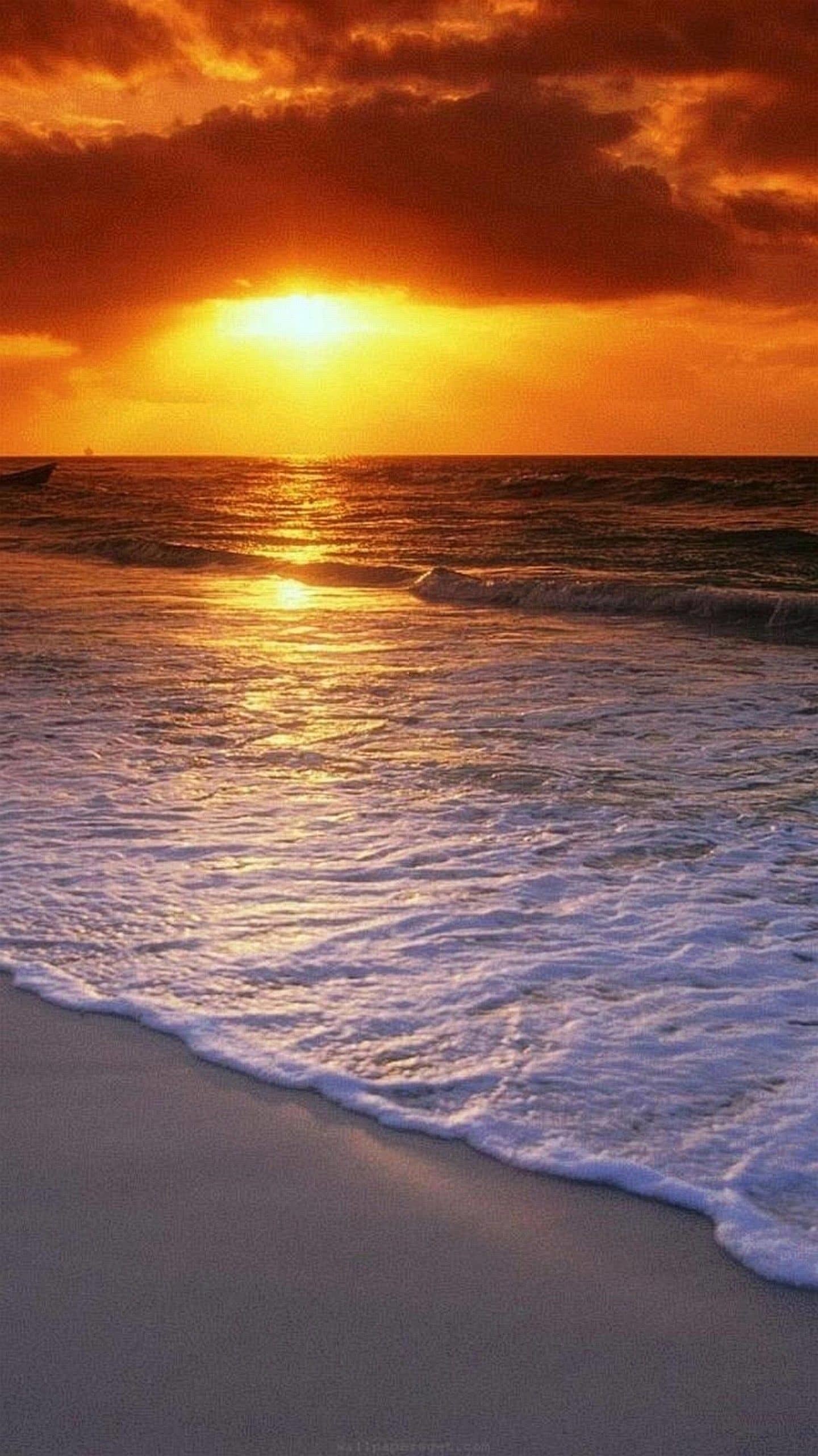 Tramonto, Spiaggia, Mare, Arancione, QHD+, sfondo per tablet