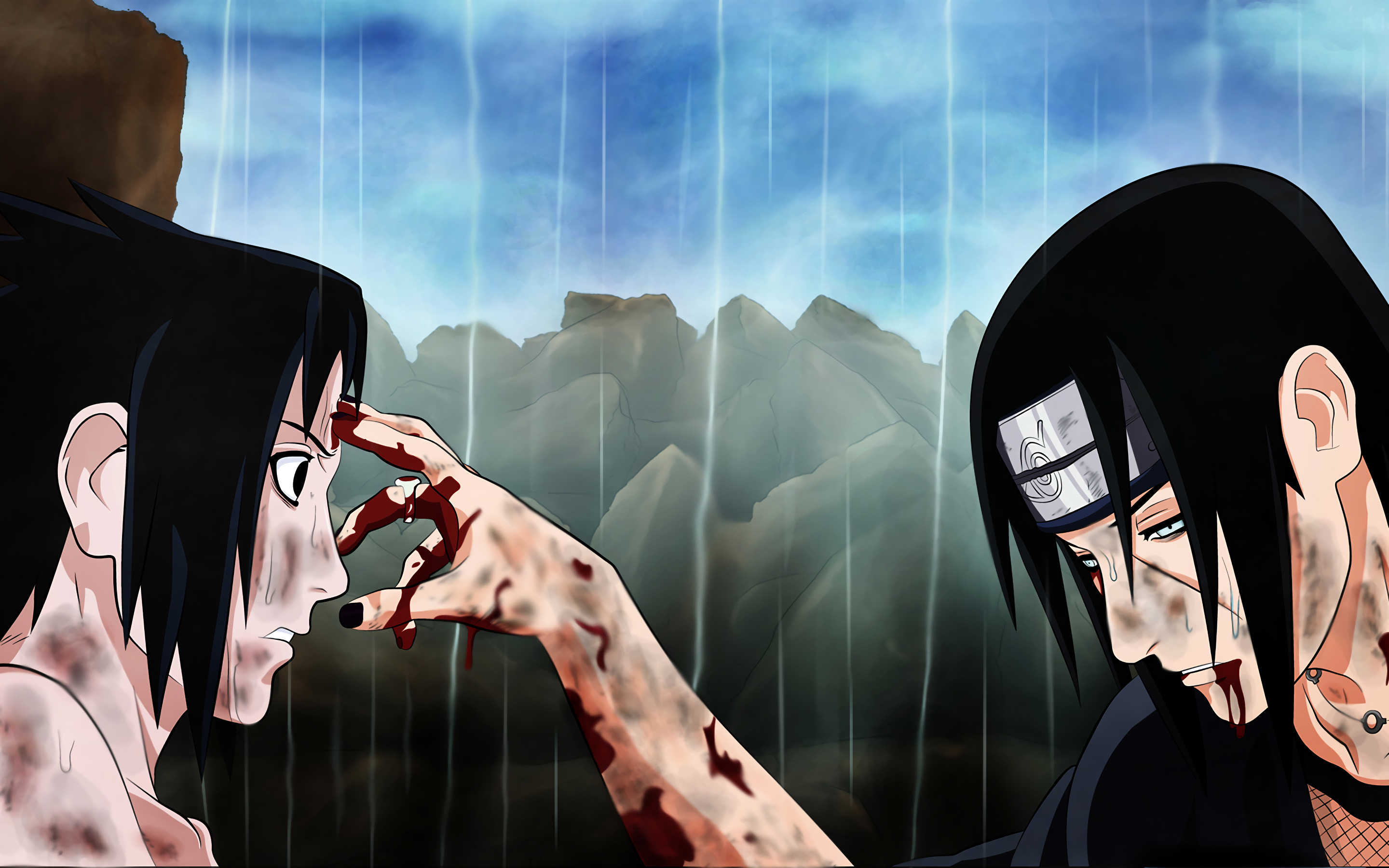 Itachi Uchiha, Sasuke Uchiha, Naruto, Pioggia, Addio, 2880x1800, sfondo per PC