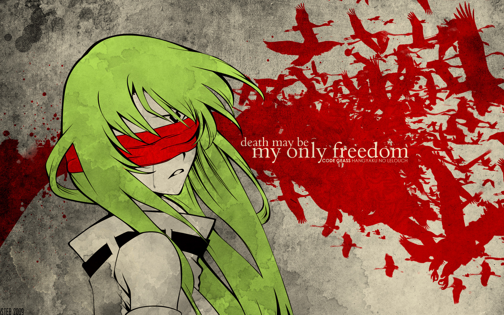 C.C., Code Geass, Benda, Schizzi rossi, Death may be my only freedom, sfondo 1920x1200 per PC
