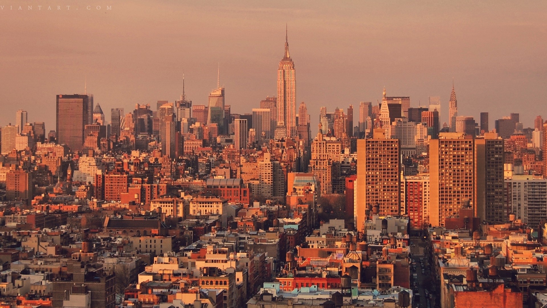Empire State Building, Manhattan, New York, Luce calda, 1920x1080, sfondo per PC