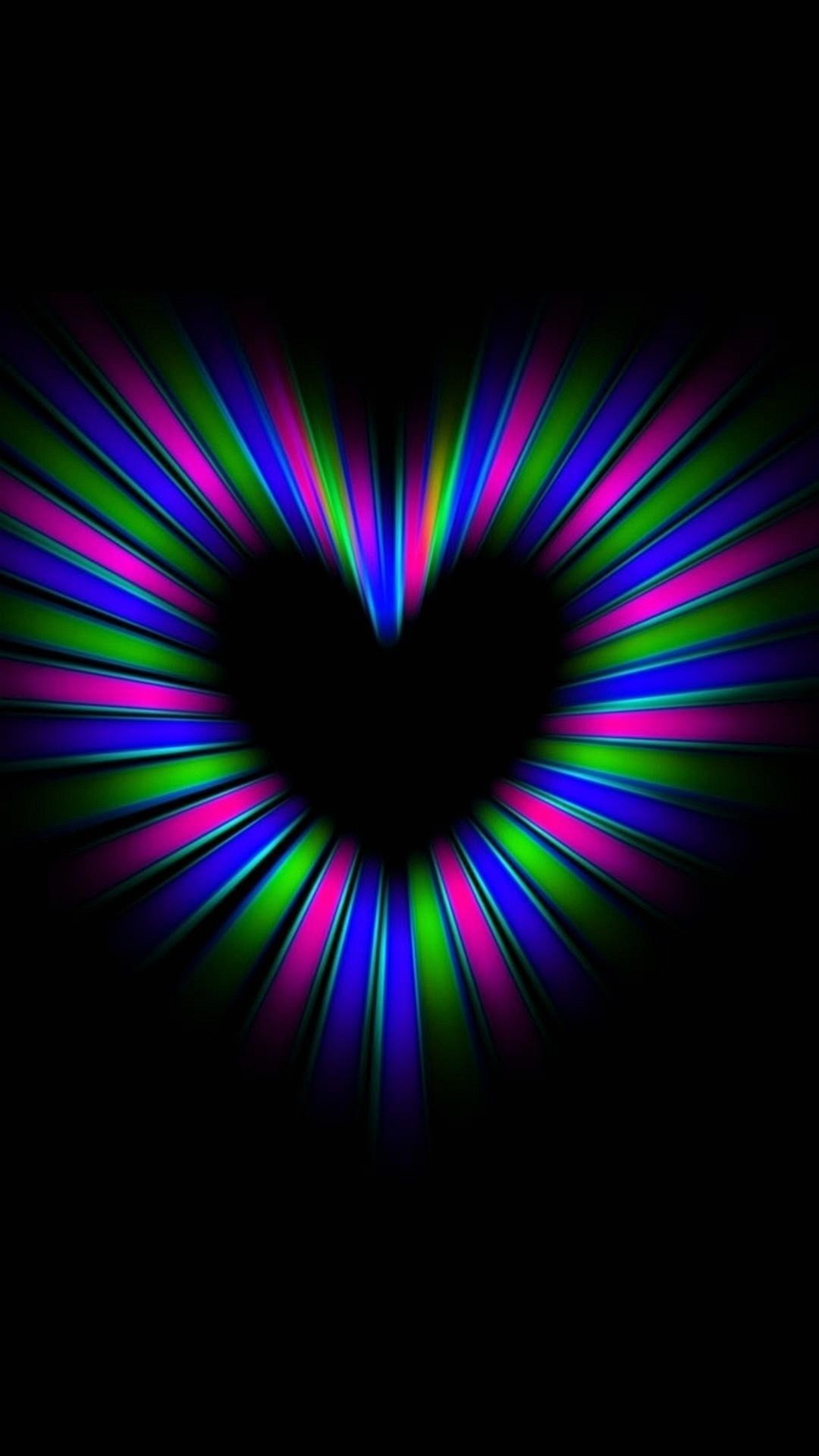Cuore, Raggi colorati, Sfondo nero, Astratto, 1080x1920, schermata di blocco iPhone