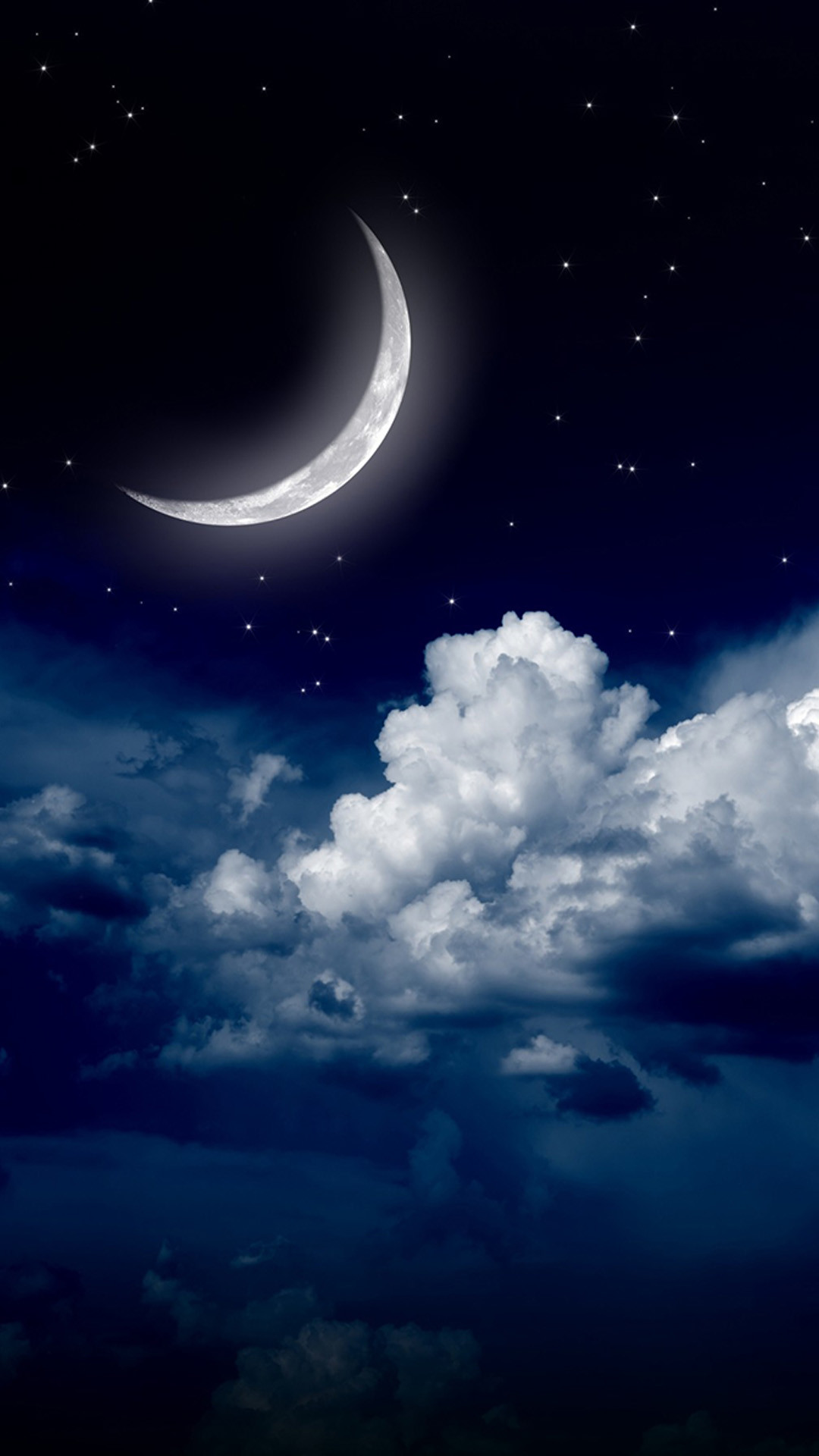 Luna crescente, Nuvole, Notte, Cielo stellato, wallpaper Galaxy S5