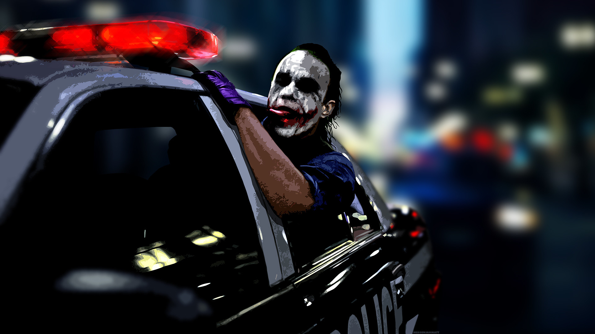 Joker, Heath Ledger, Il cavaliere oscuro, Auto della polizia, Full HD, sfondo per PC