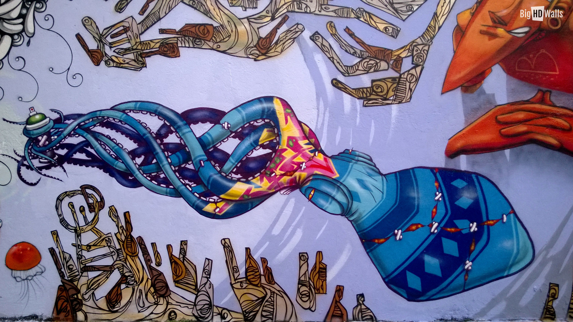 Murale, Bottiglia, Street art, 1920x1080, immagine di sfondo