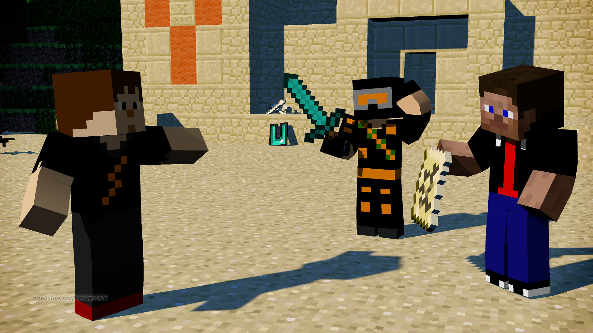 Minecraft, Novaskin, Spada di diamante, Deserto, Full HD, sfondo per PC e portatile