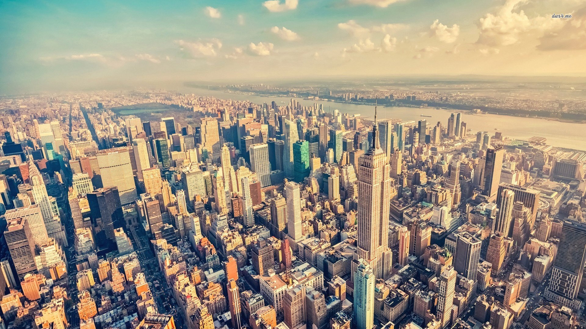 Empire State Building, Manhattan, Vista aerea, Vintage, 16:9 Full HD, wallpaper widescreen