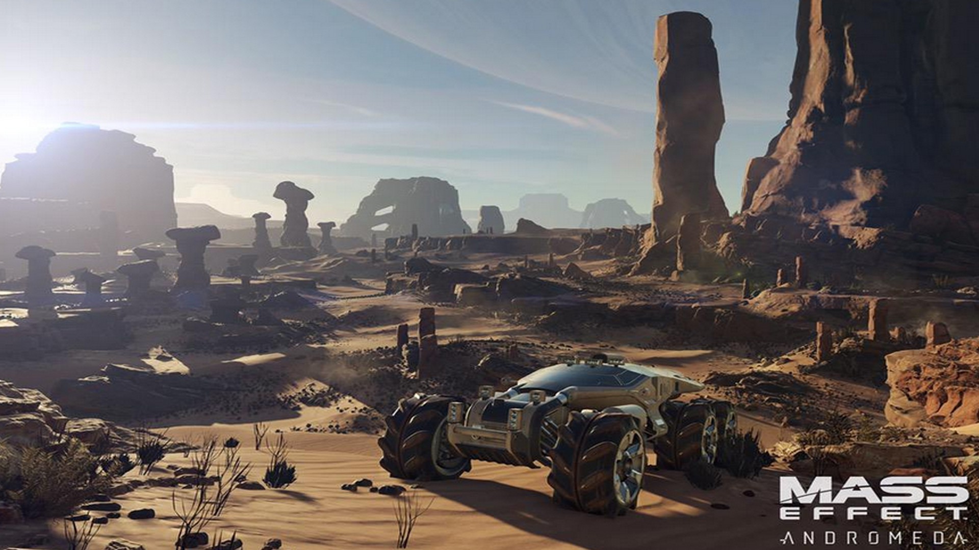 Mass Effect: Andromeda, Nomad, Deserto, Formazioni rocciose, Paesaggio alieno, sfondo Full HD