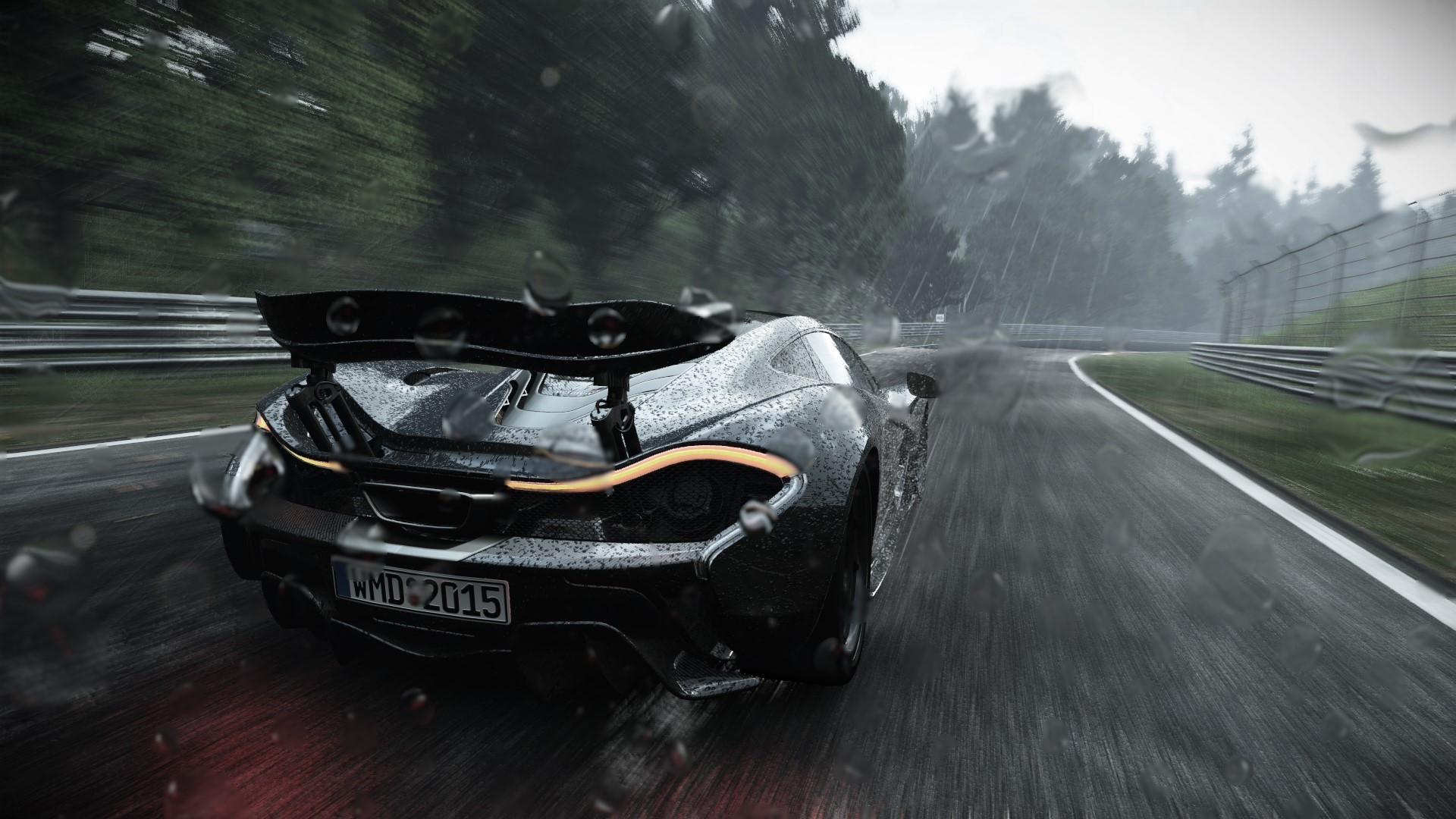 McLaren P1, Pioggia, Pista, Vista posteriore, Full HD, sfondo per portatile
