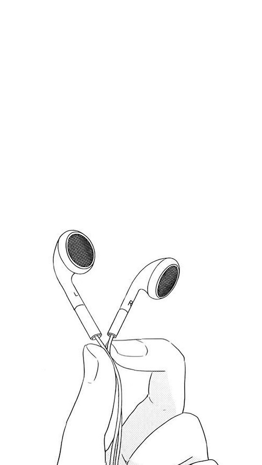 Auricolari, EarPods, Mano, Disegno, Sfondo bianco, schermata di blocco iPhone