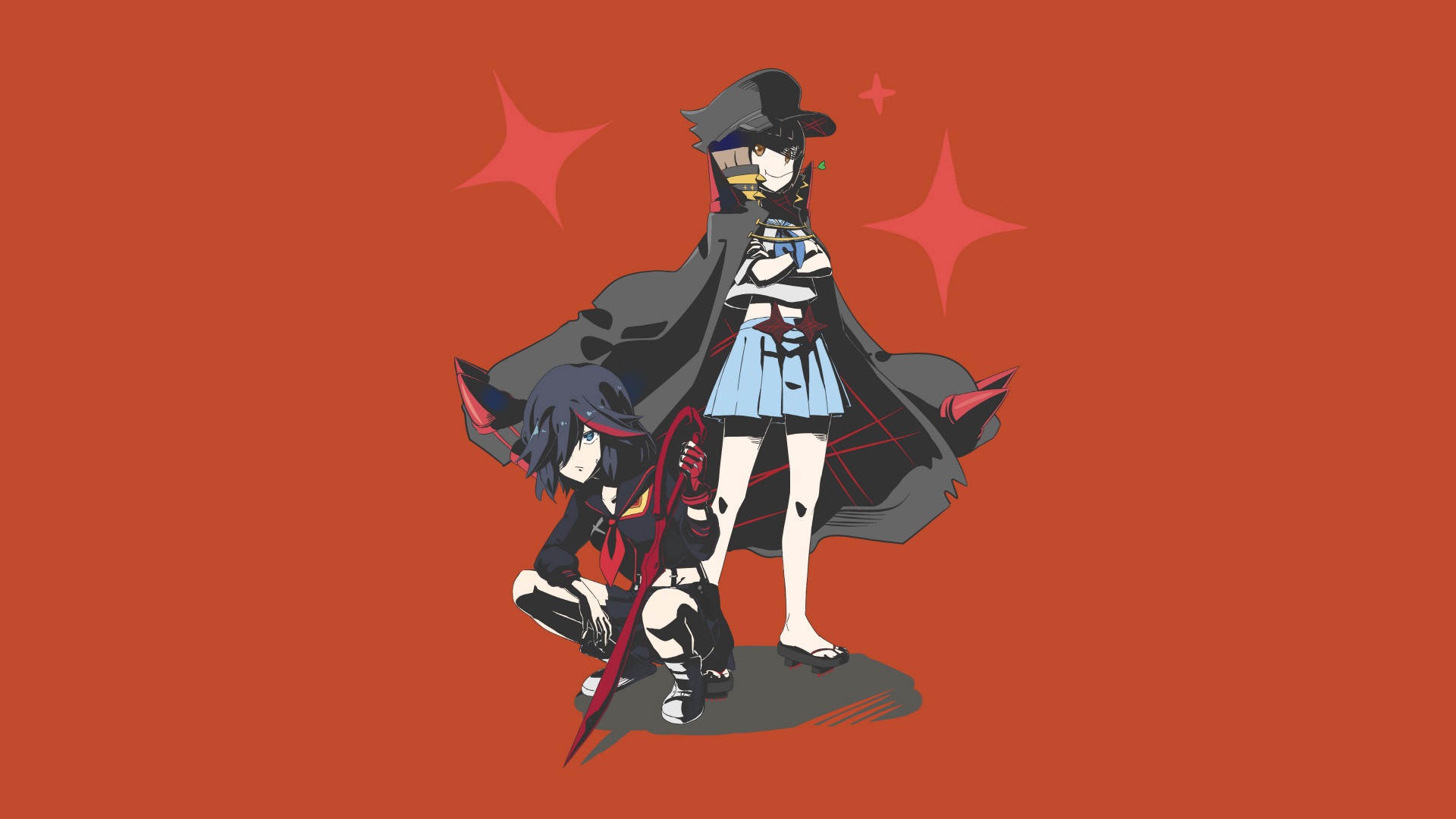 Mako Mankanshoku, Ryuko Matoi, Kill la Kill, Sfondo arancione, Full HD, wallpaper desktop