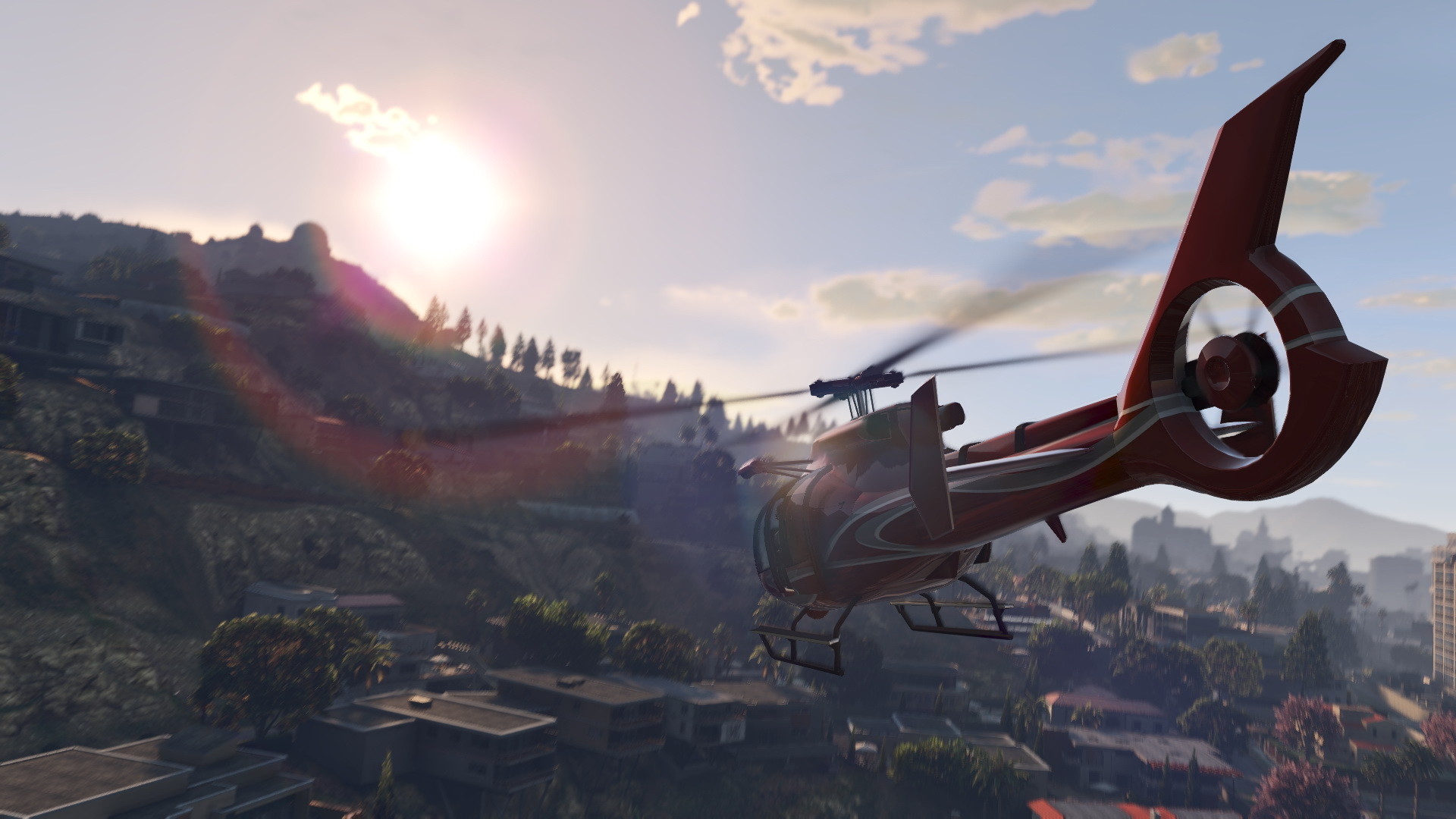 Grand Theft Auto V, Elicottero, Colline, Sole, Paesaggio, 1920x1080, immagine di sfondo