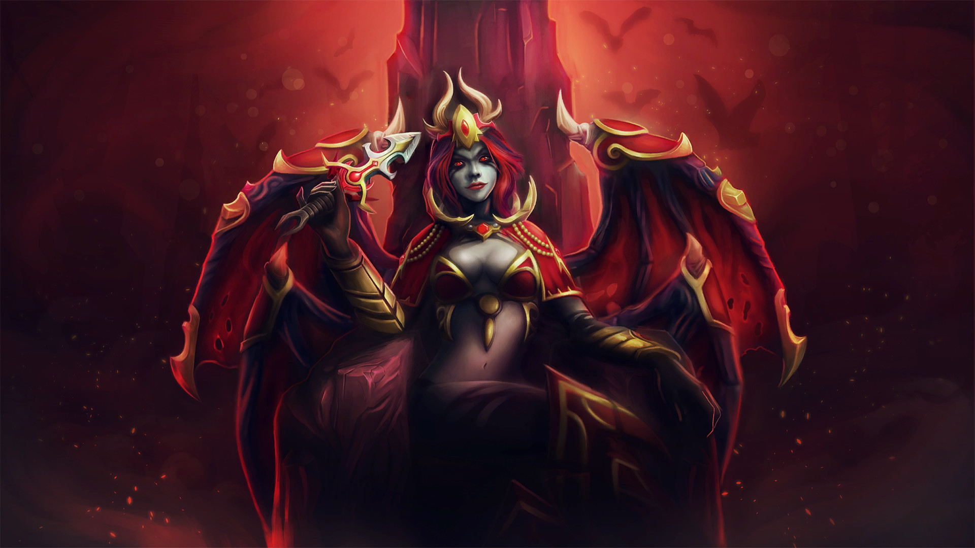 Queen of Pain, Dota 2, Ali, Rosso, 16:9 Full HD, sfondo widescreen