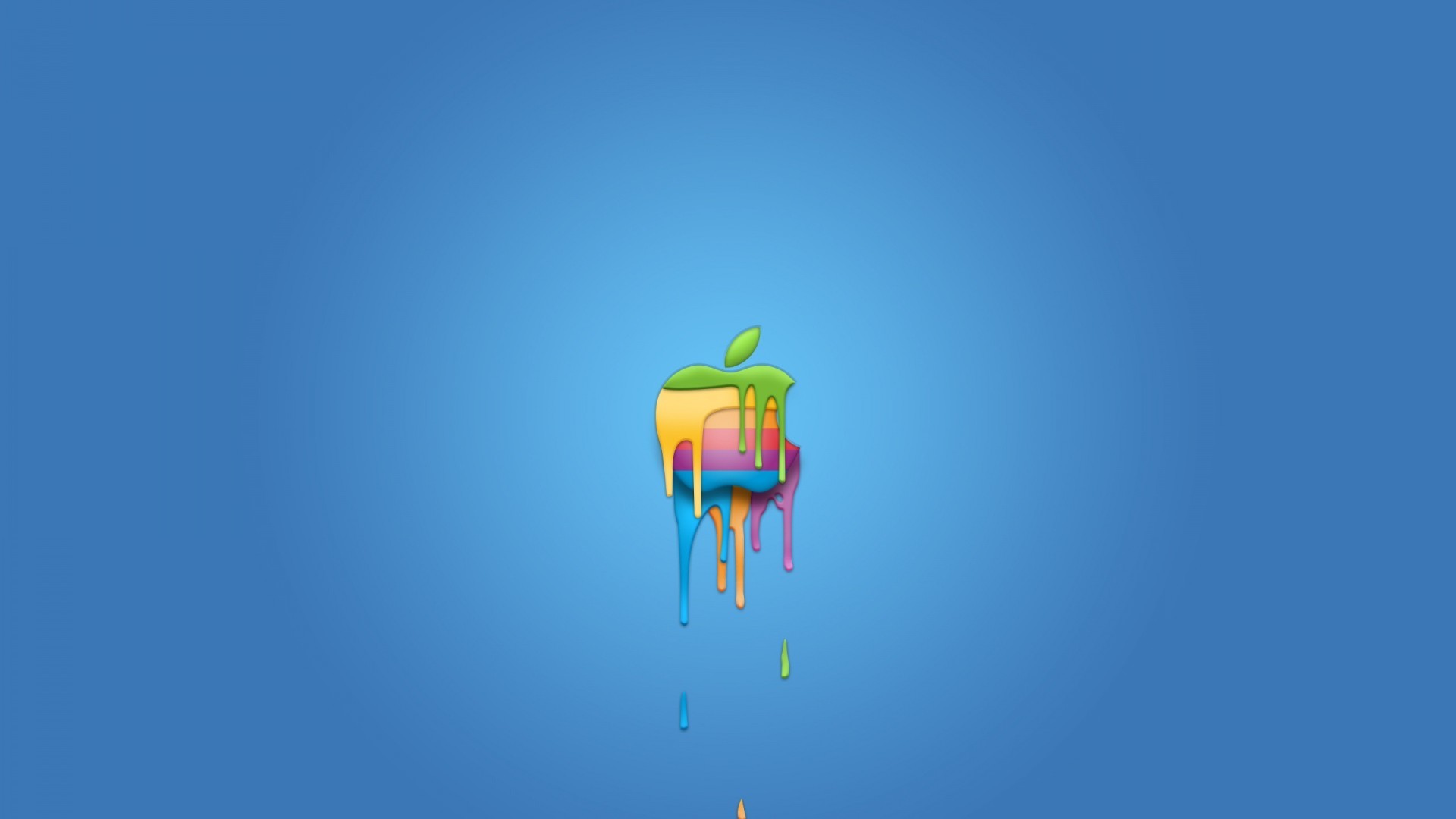 Apple, Logo arcobaleno, Vernice colante, Sfondo blu, Full HD, wallpaper per PC