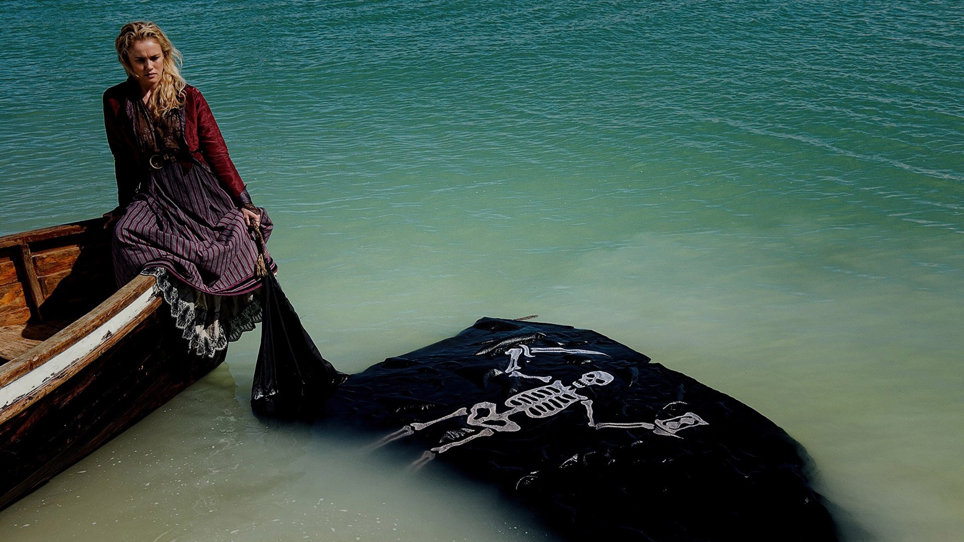 Anne Bonny, Clara Paget, Black Sails, Jolly Roger, Scialuppa, 16:9 Full HD, sfondo widescreen