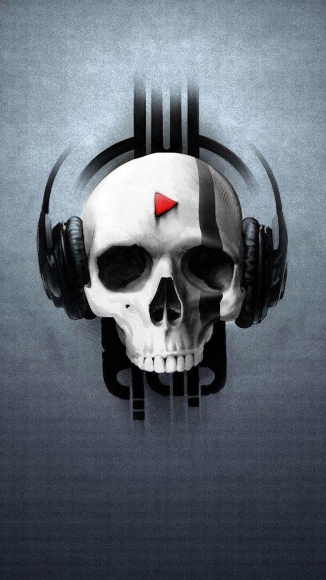 Teschio, Cuffie, Musica, Sfondo grigio, Full HD, schermata di blocco del cellulare