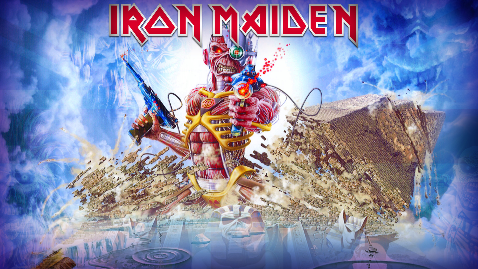 Eddie, Somewhere in Time, Iron Maiden, Logo, Cyborg, Rovine, Full HD, sfondo Windows 11