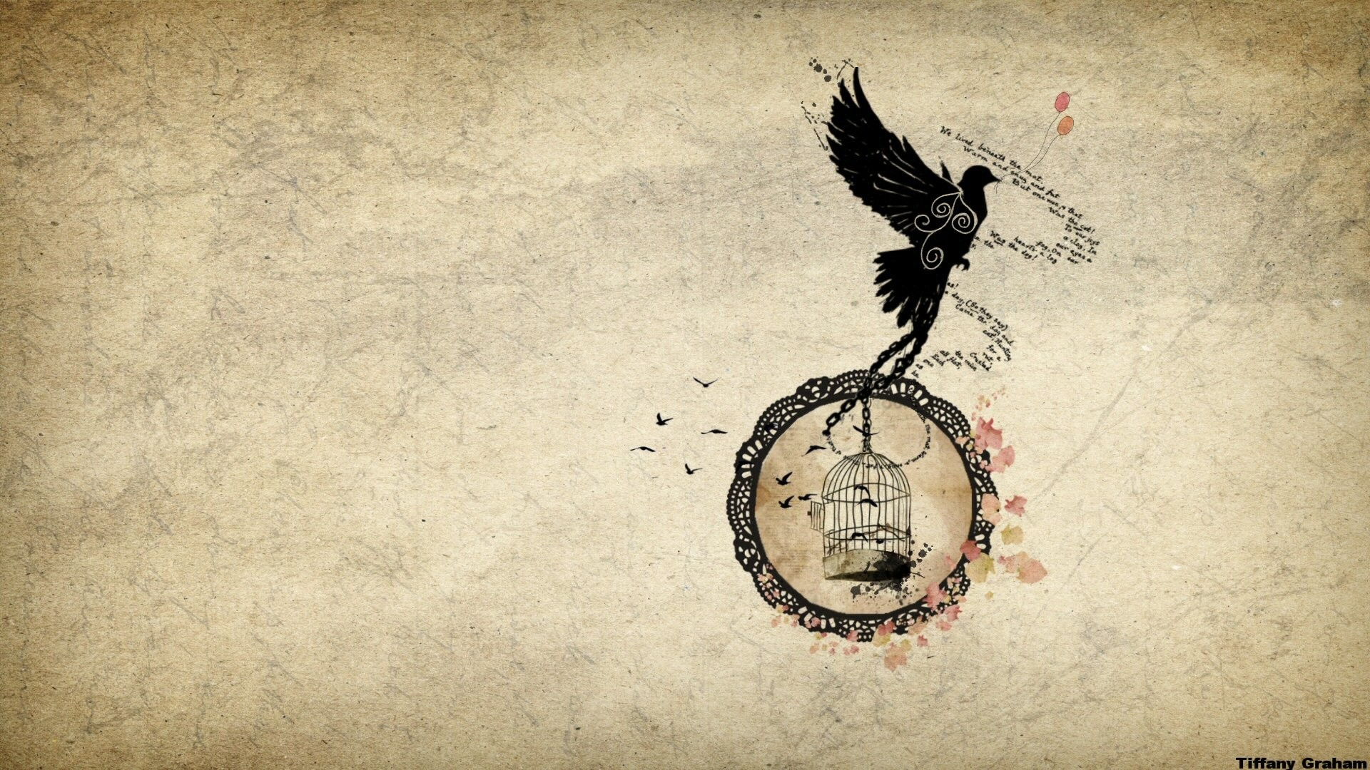 Uccello, Gabbia, Carta antica, Silhouette, Illustrazione, Full HD, sfondo per PC
