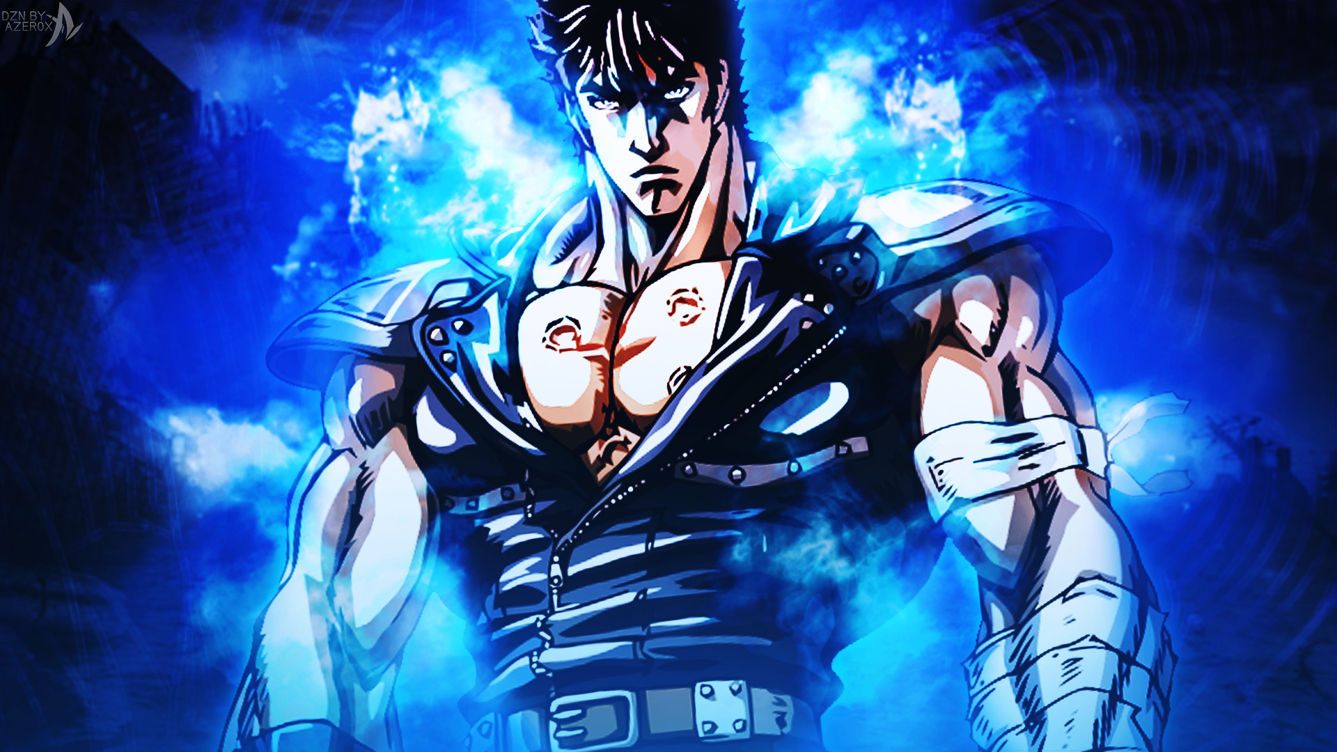 Kenshiro, Ken il guerriero, Aura blu, Spallacci, Full HD 1080p, sfondo desktop