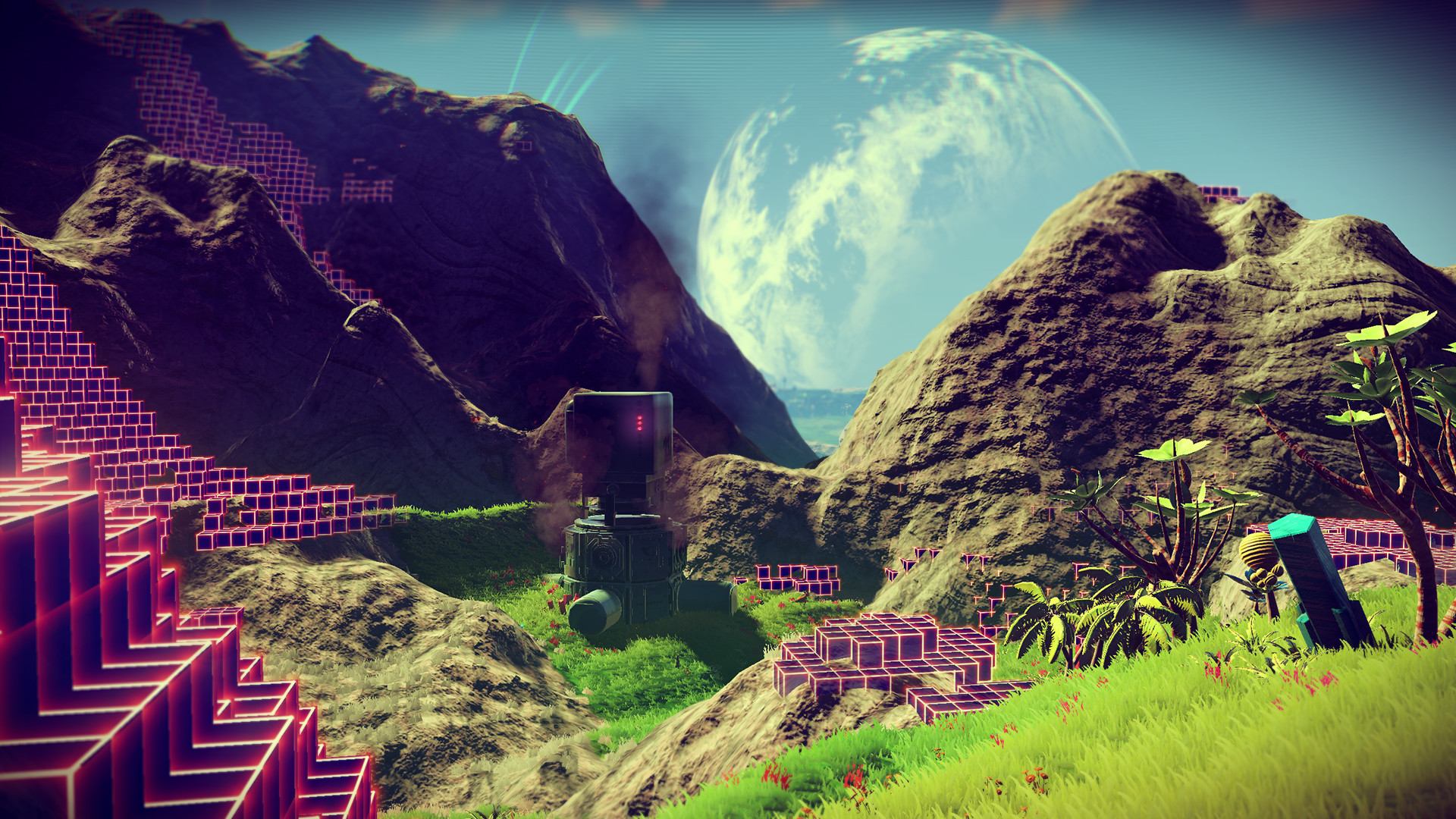 No Man's Sky, Montagne, Pianeta, Rovine, 16:9 Full HD, sfondo widescreen