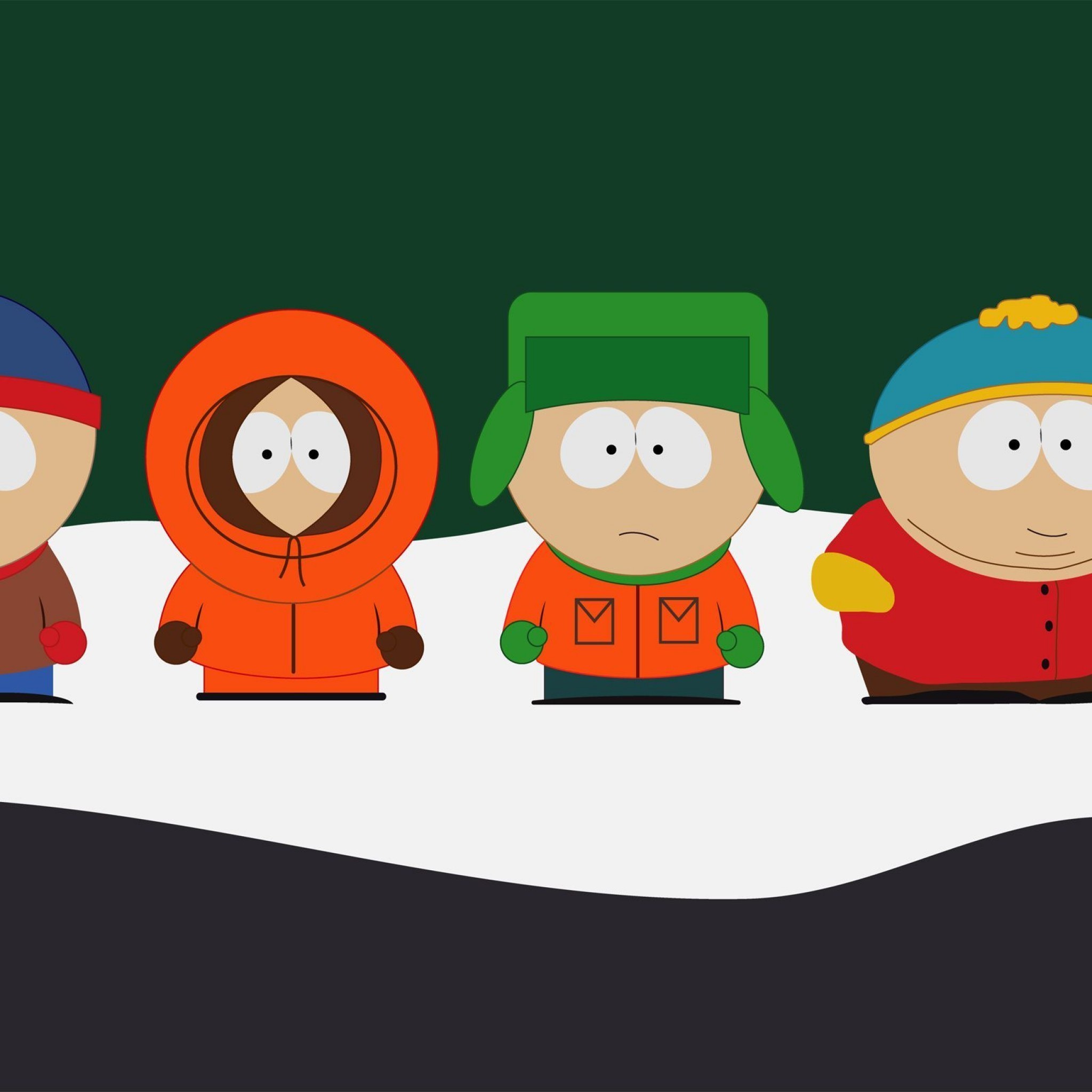South Park, Kenny McCormick, Kyle Broflovski, Eric Cartman, Minimalista, sfondo Full HD per tablet