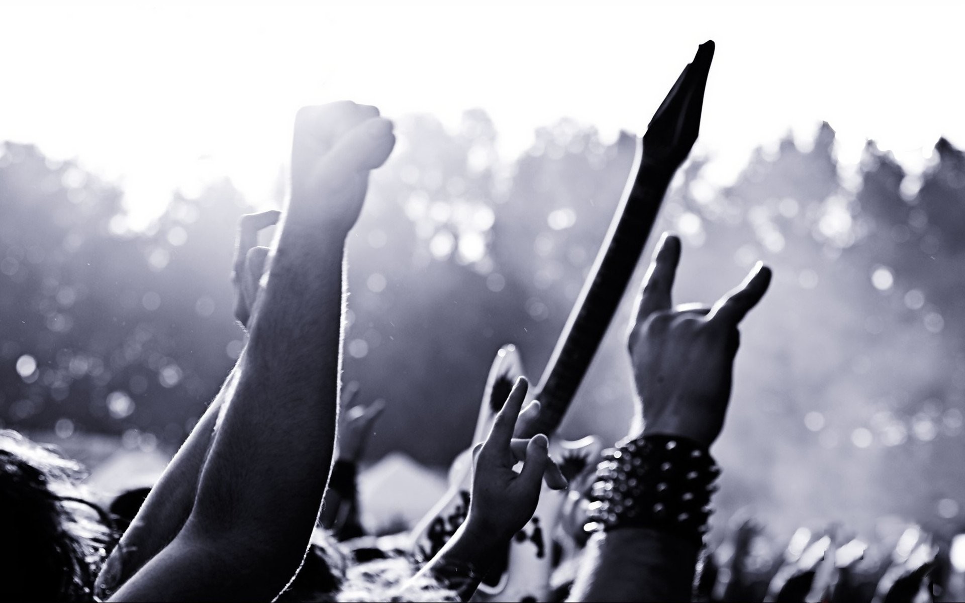 Corna, Pubblico, Concerto, Bianco e nero, Chitarra, Full HD, sfondo per PC e portatile