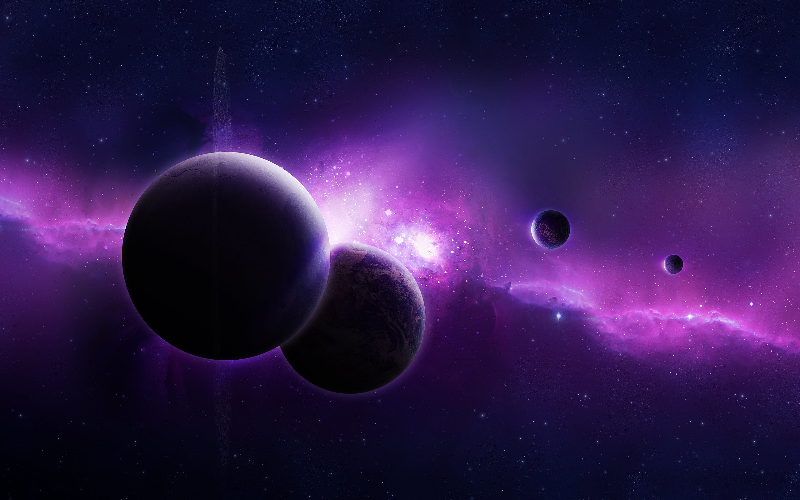 Pianeti, Nebulosa viola, Spazio, Arte digitale, 2560x1600, sfondo MacBook Pro