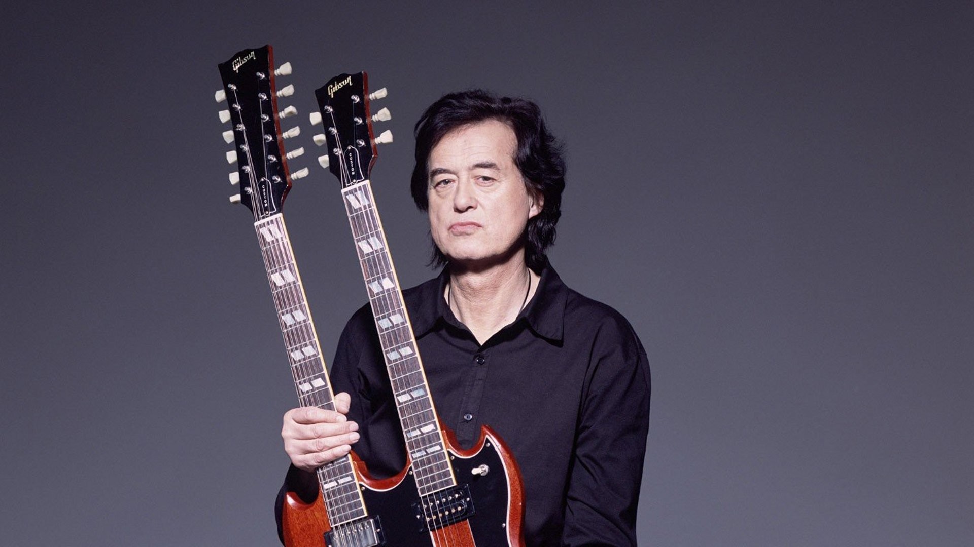 Jimmy Page, Led Zeppelin, Chitarra a doppio manico, Gibson EDS-1275, Ritratto, sfondo per PC