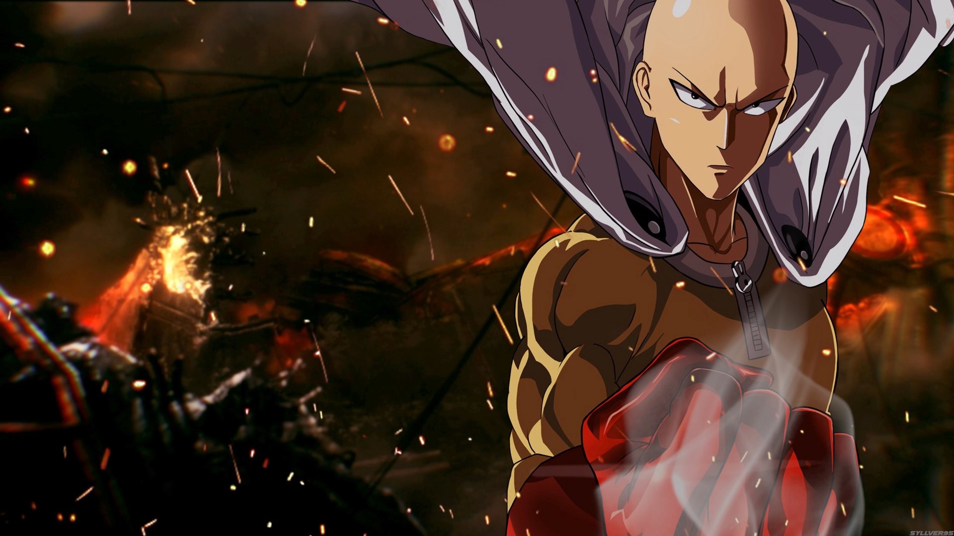 Saitama, One Punch Man, Pugno, Mantello, Scintille, Full HD, wallpaper per PC