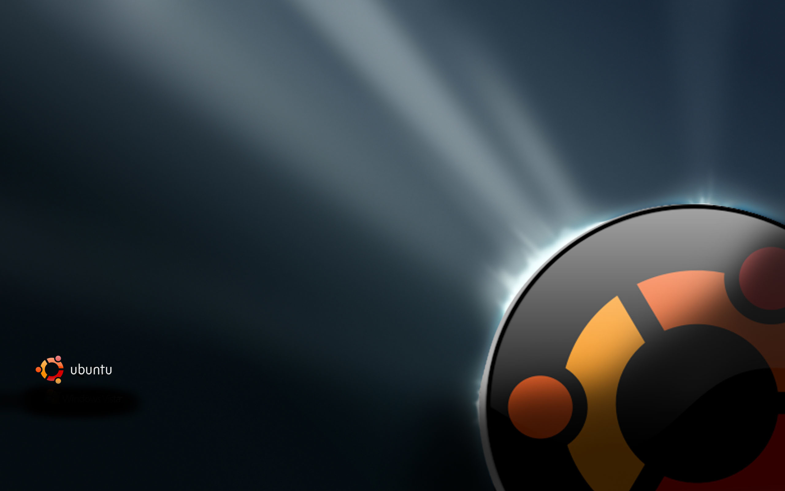 Logo Ubuntu, Raggi di luce, Sfondo scuro, 2K, wallpaper per portatile