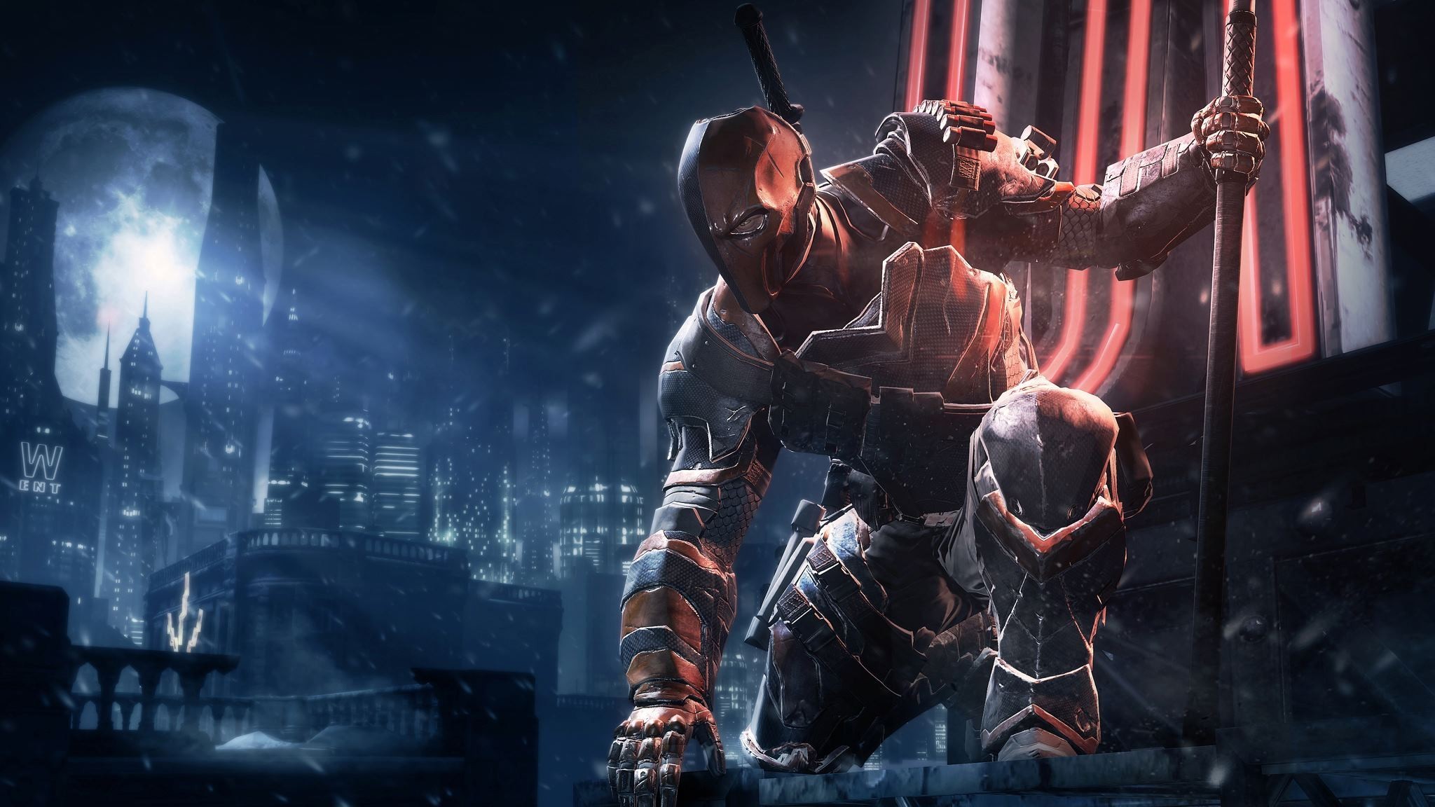 Gotham City, Batman: Arkham Origins, Deathstroke, Notte, 16:9 Full HD, sfondo widescreen