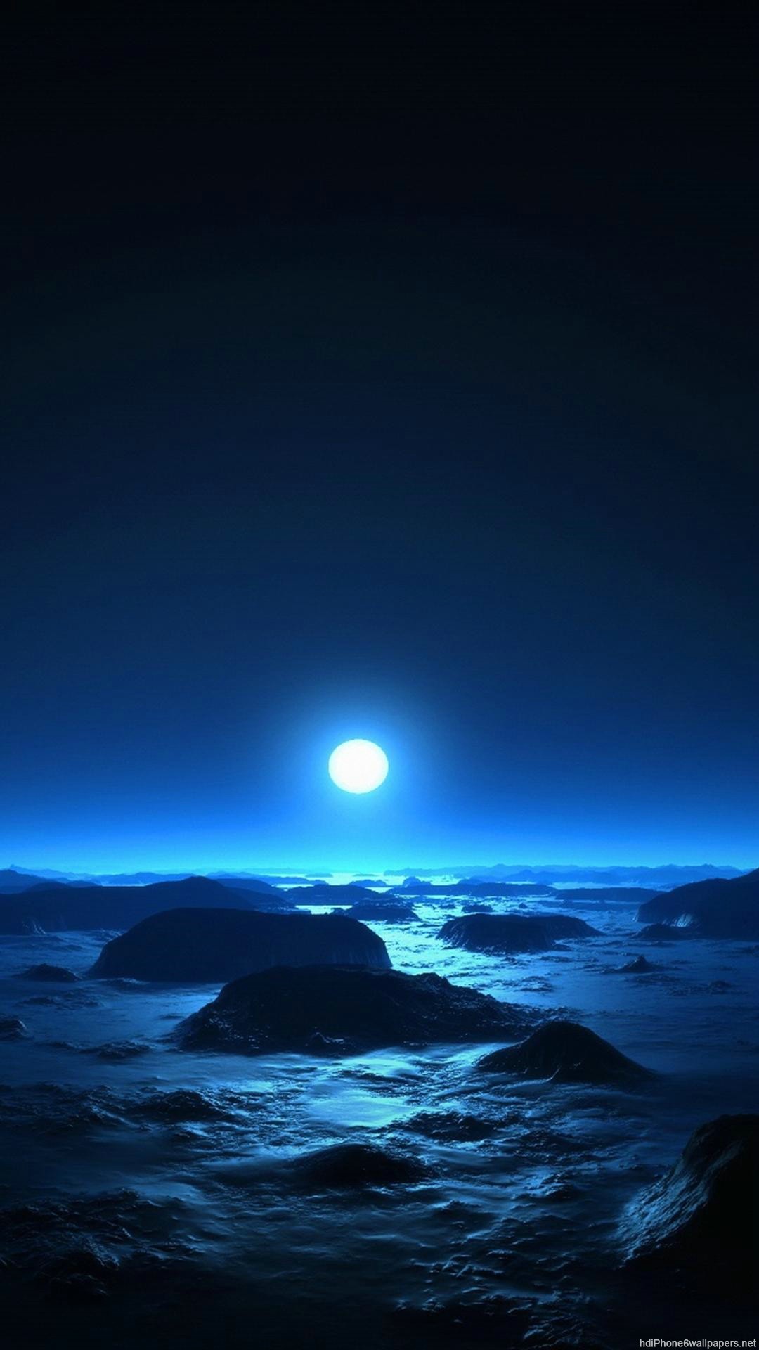 Luna, Mare, Notte, Blu, sfondo iPhone 6 verticale