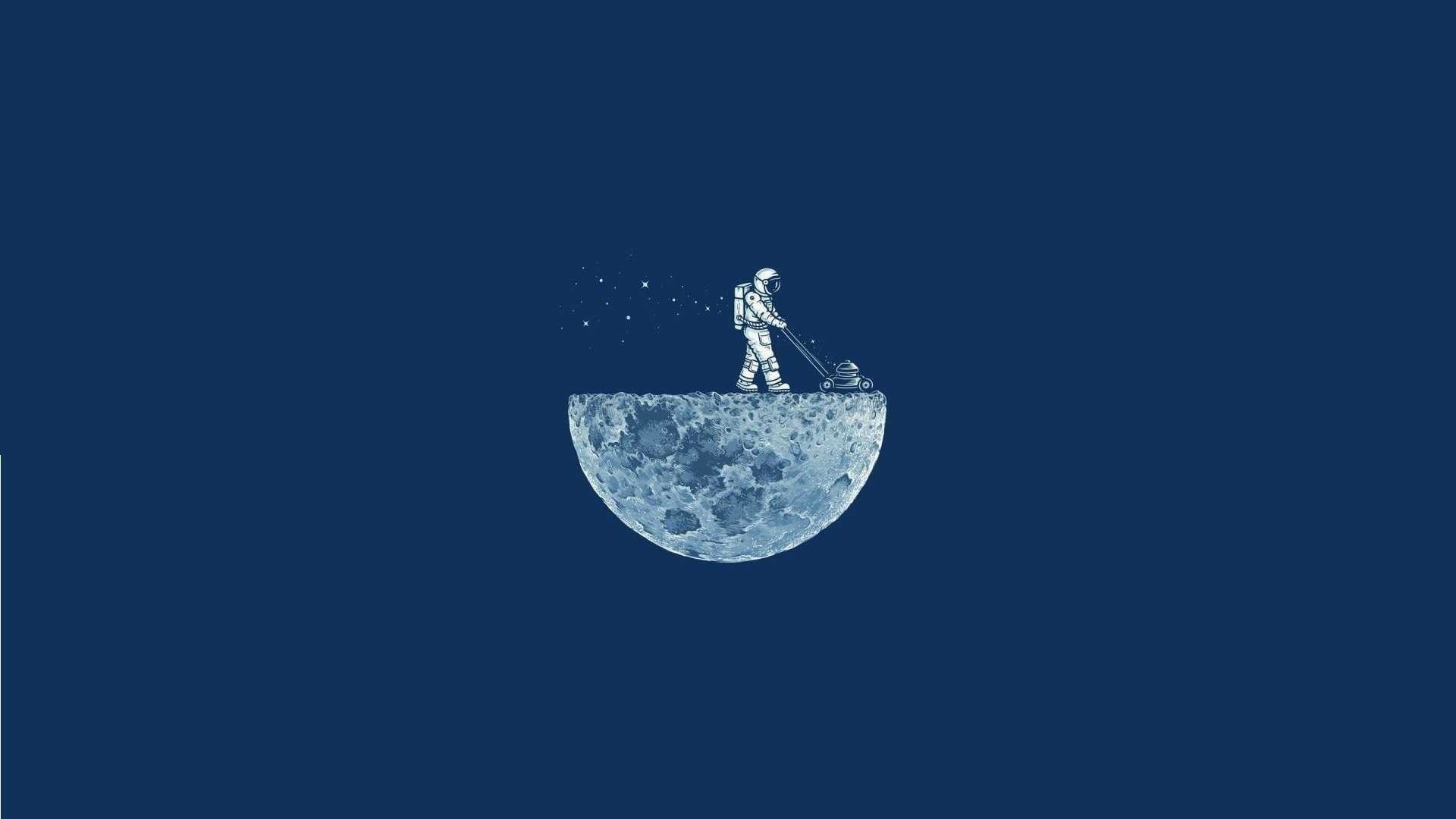 Minimalismo, Astronauta, Luna, Tosaerba, 16:9 Full HD, sfondo widescreen