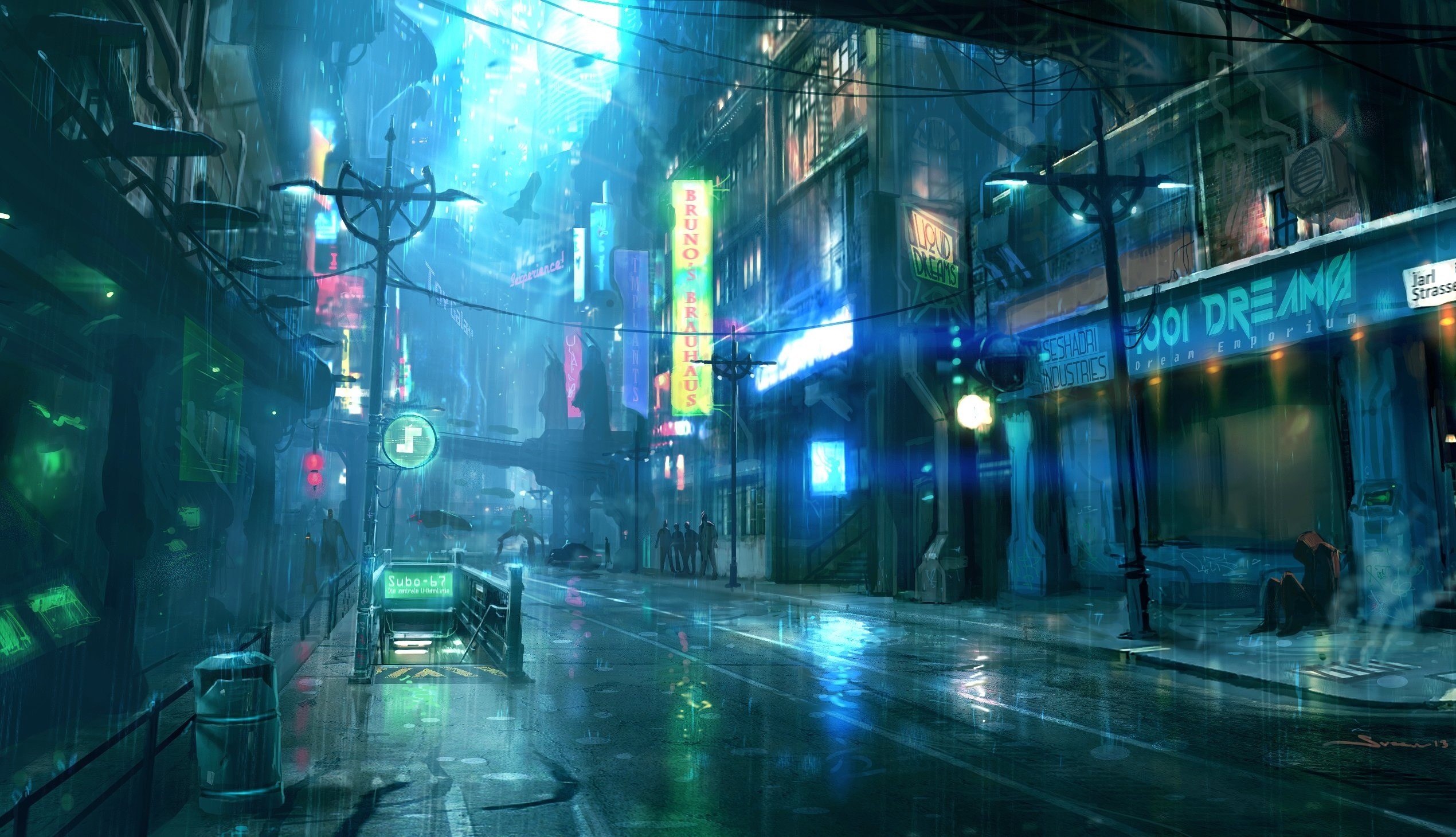 Pioggia, Città, Neon, Notte, Anime, Full HD, wallpaper per portatile