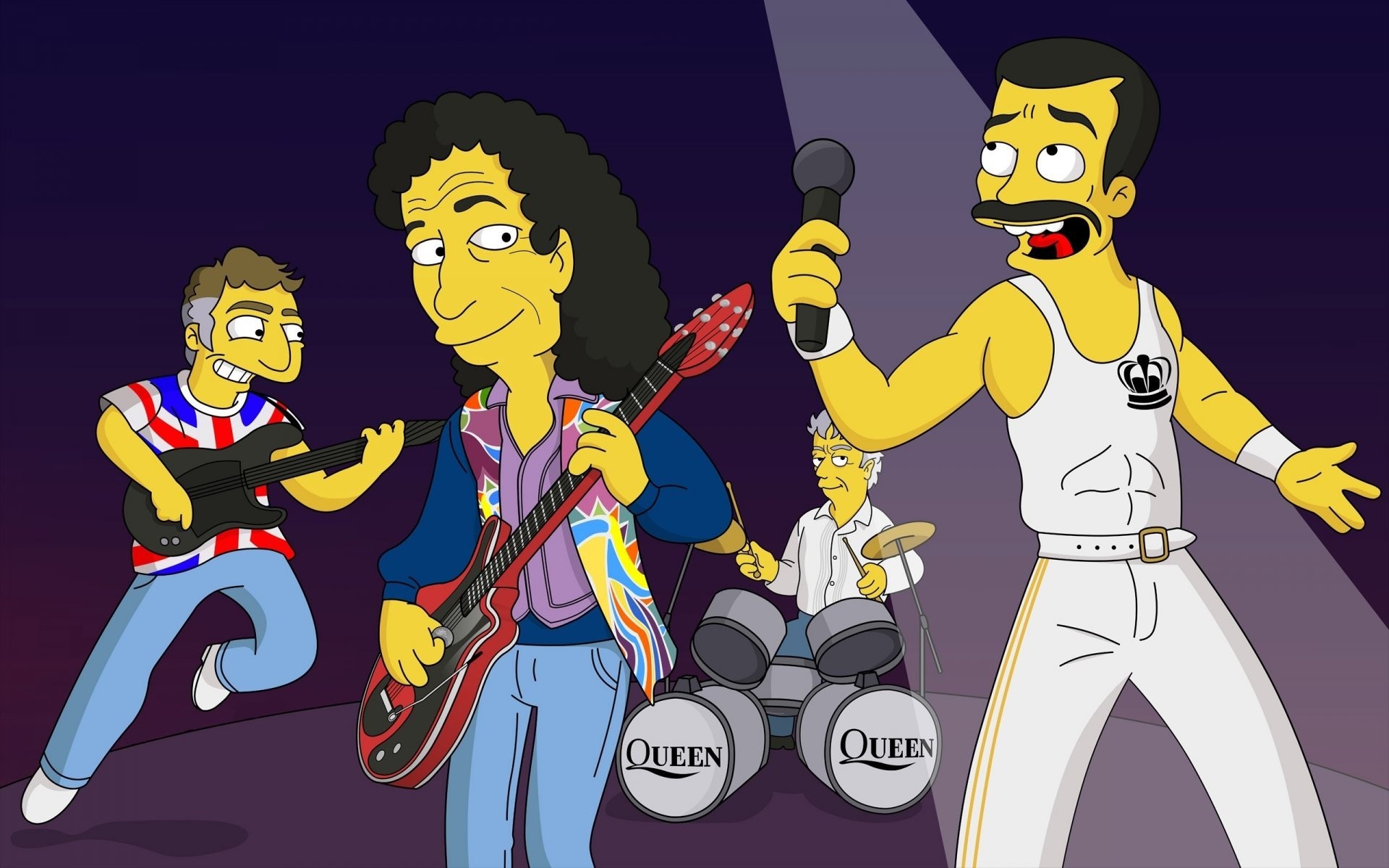 Freddie Mercury, Brian May, Roger Taylor, John Deacon, Queen, I Simpson, Cartone animato, sfondo desktop