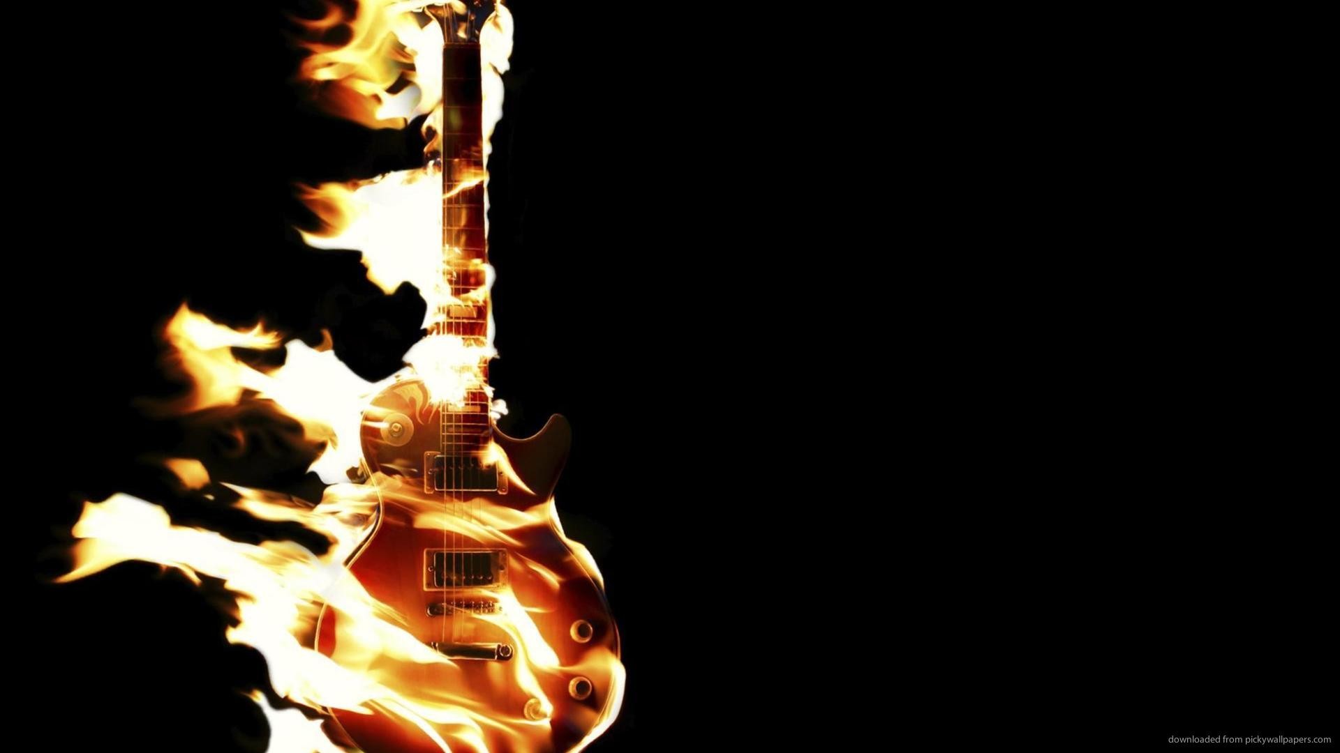 Chitarra elettrica, Fiamme, Sfondo nero, Full HD, wallpaper desktop