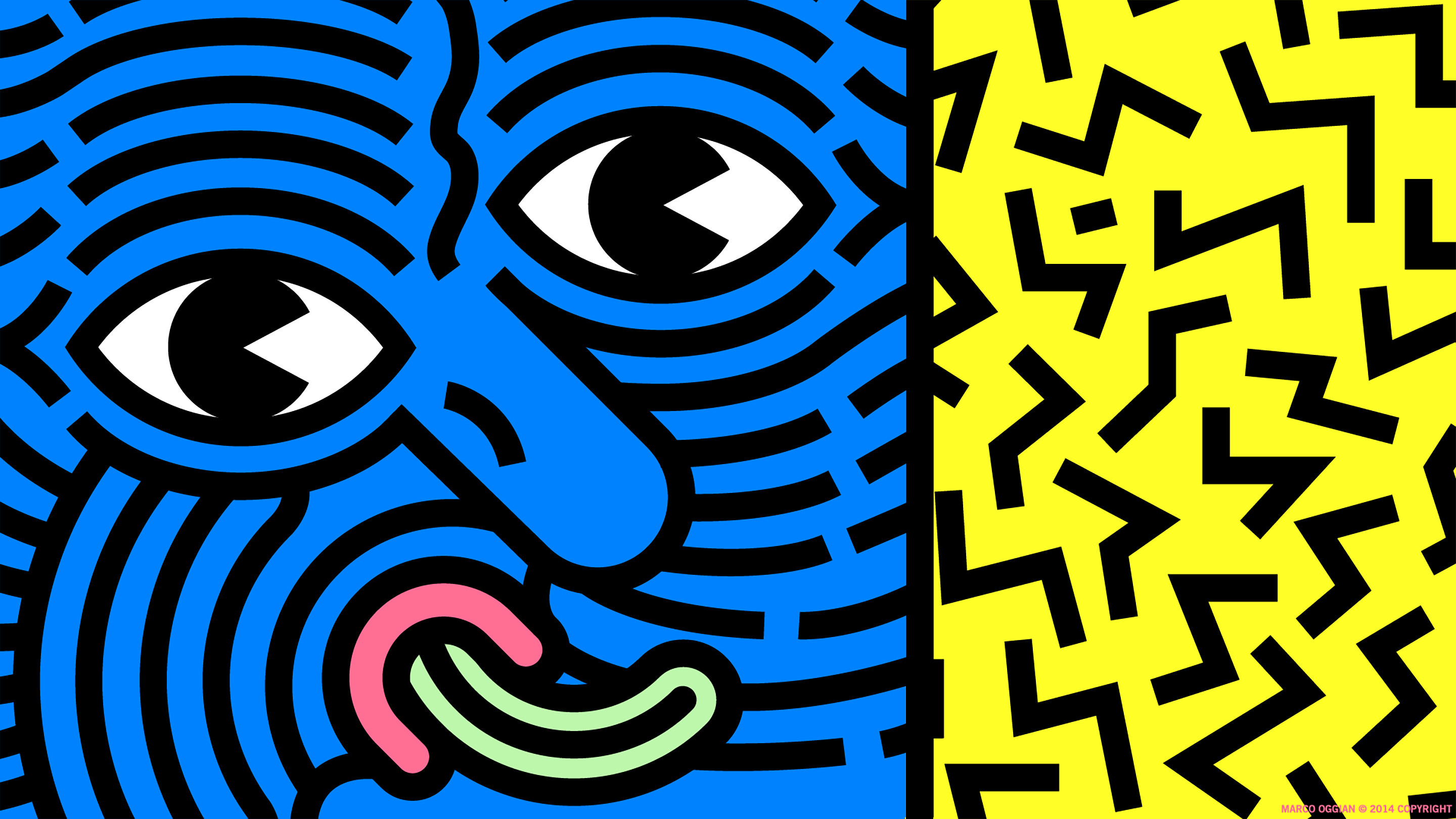 Keith Haring, Volto, Blu e giallo, Pop art, 2K, sfondo per PC e portatile