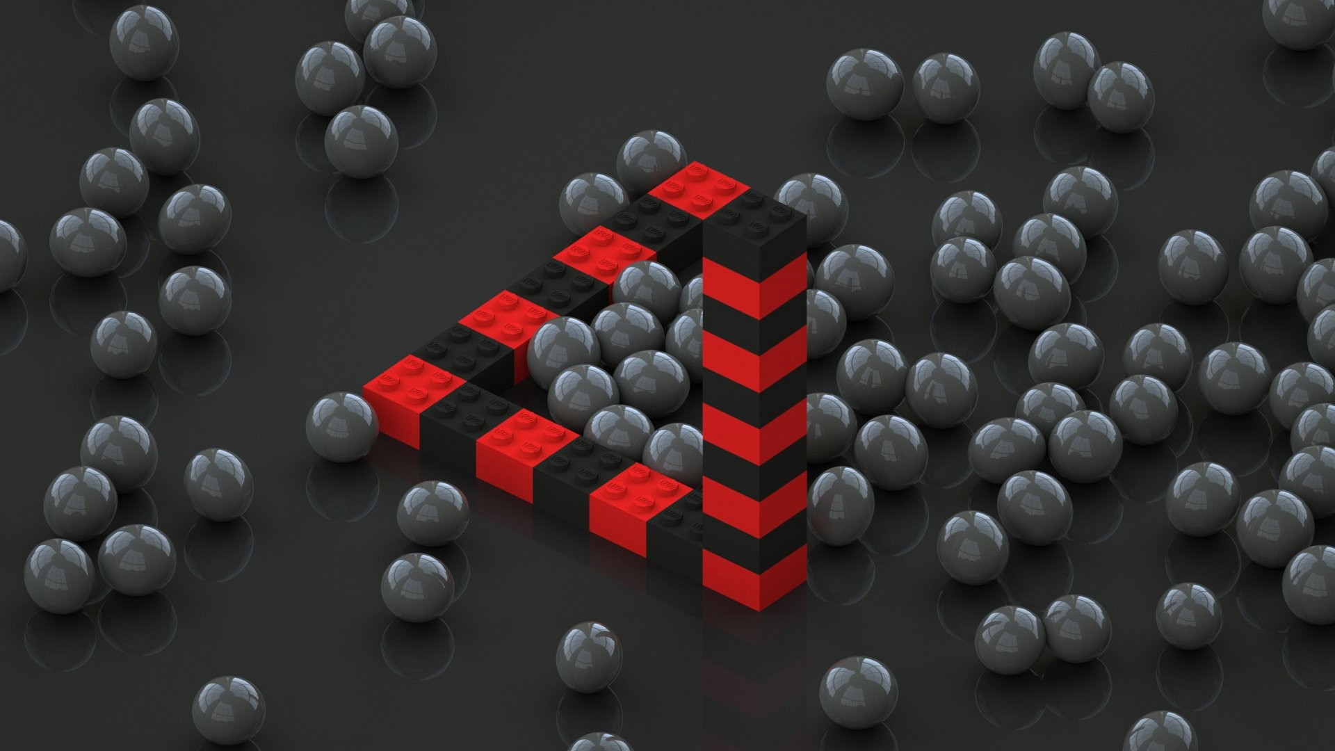 Mattoncini LEGO, Illusione ottica, Rosso e nero, Full HD, sfondo desktop