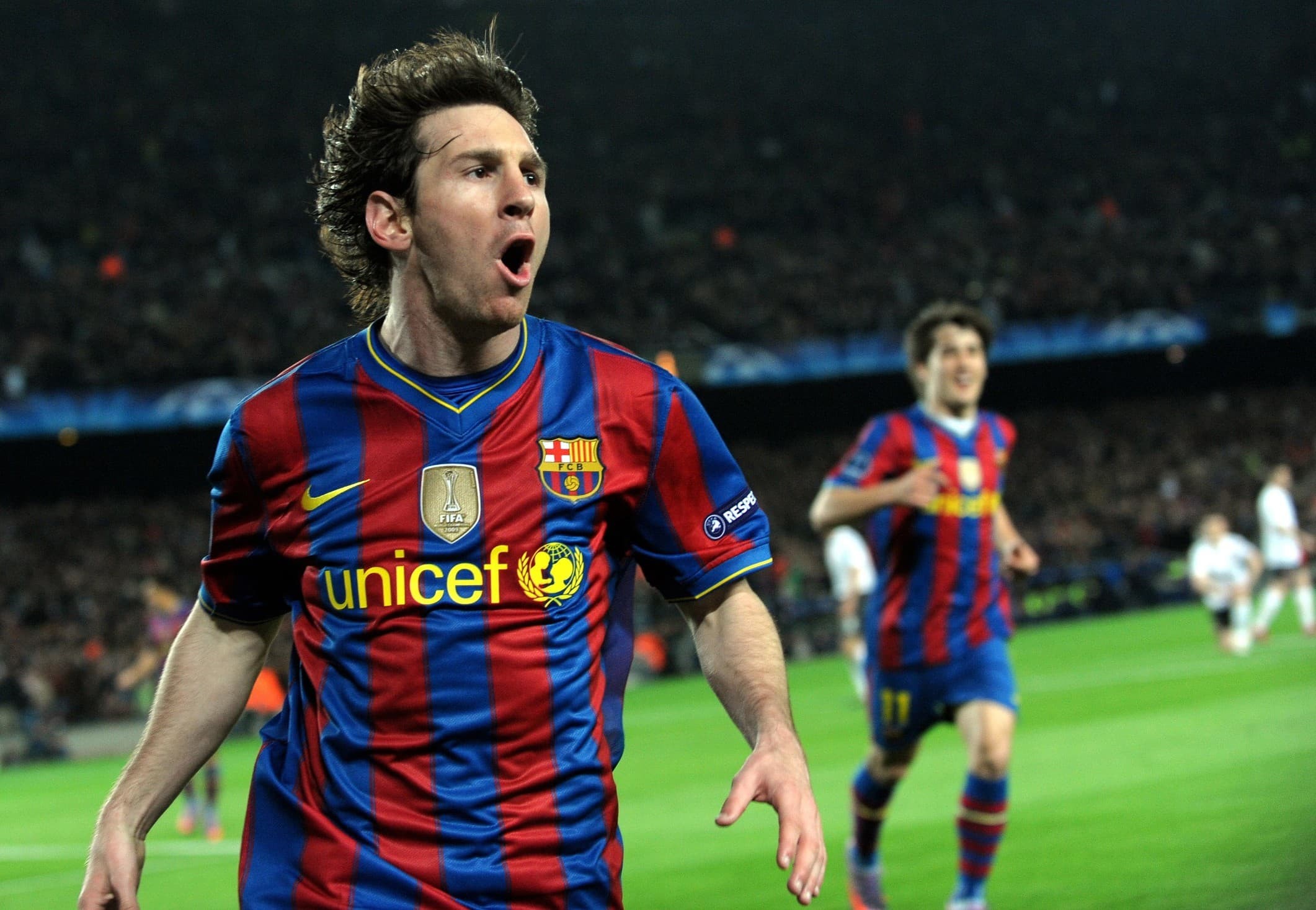 Lionel Messi, FC Barcelona, Esultanza, Stadio, Full HD, sfondo per PC e portatile