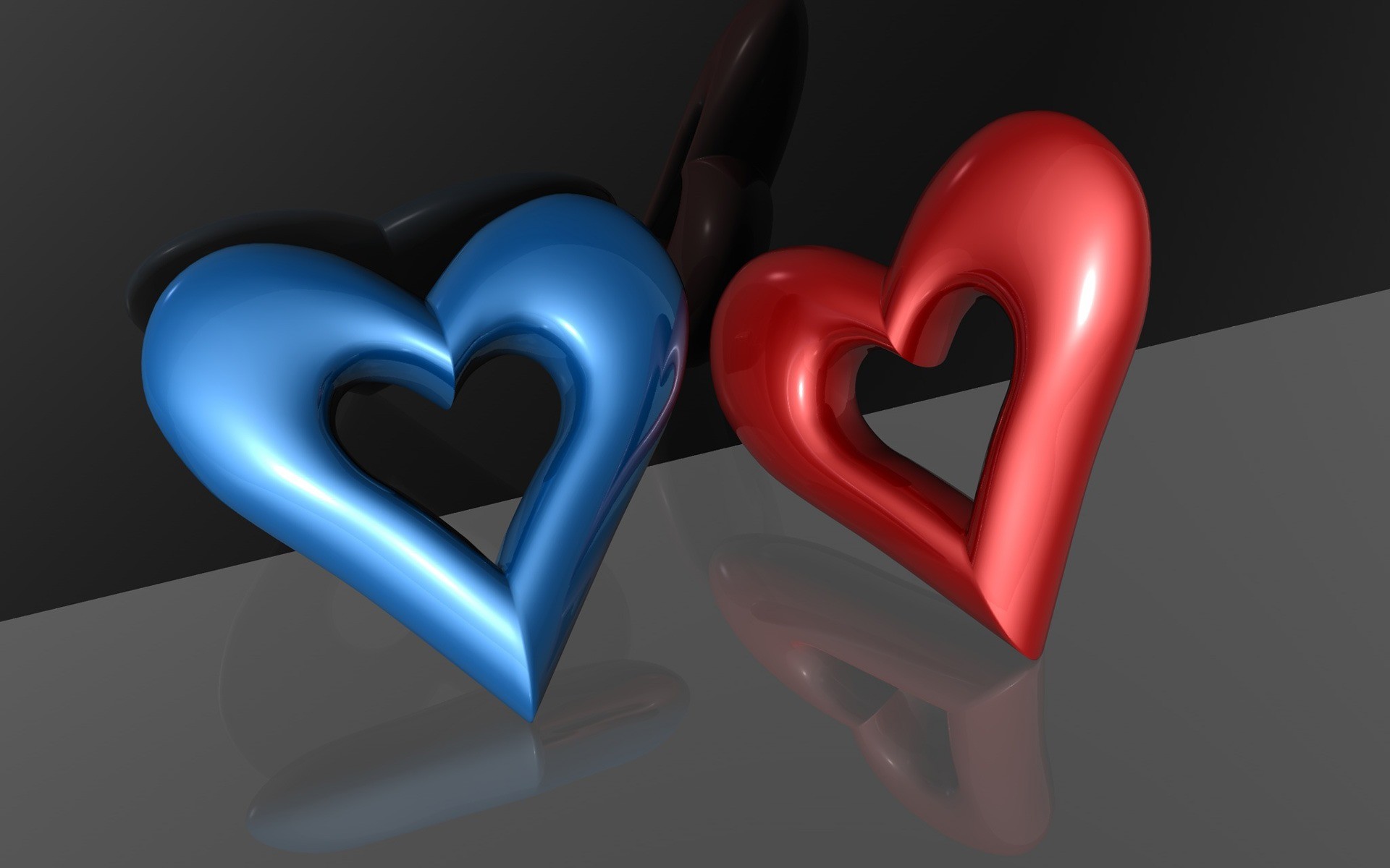 Cuori, Rendering 3D, Blu e rosso, Full HD, sfondo per PC