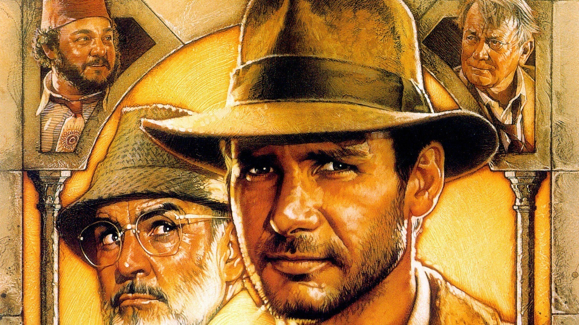 Indiana Jones e l'ultima crociata, Harrison Ford, Sean Connery, Locandina dipinta, sfondo desktop