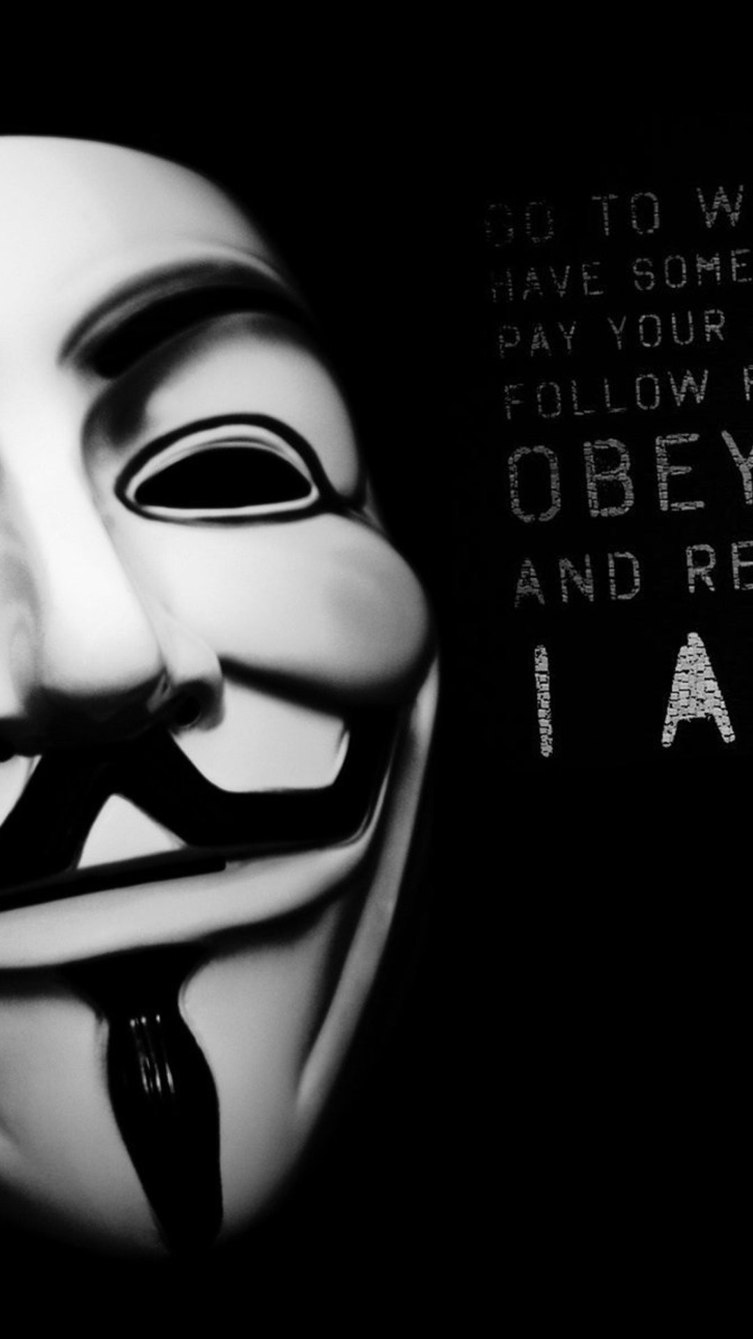 Anonymous, Maschera di Guy Fawkes, Sfondo nero, Testo, wallpaper per desktop
