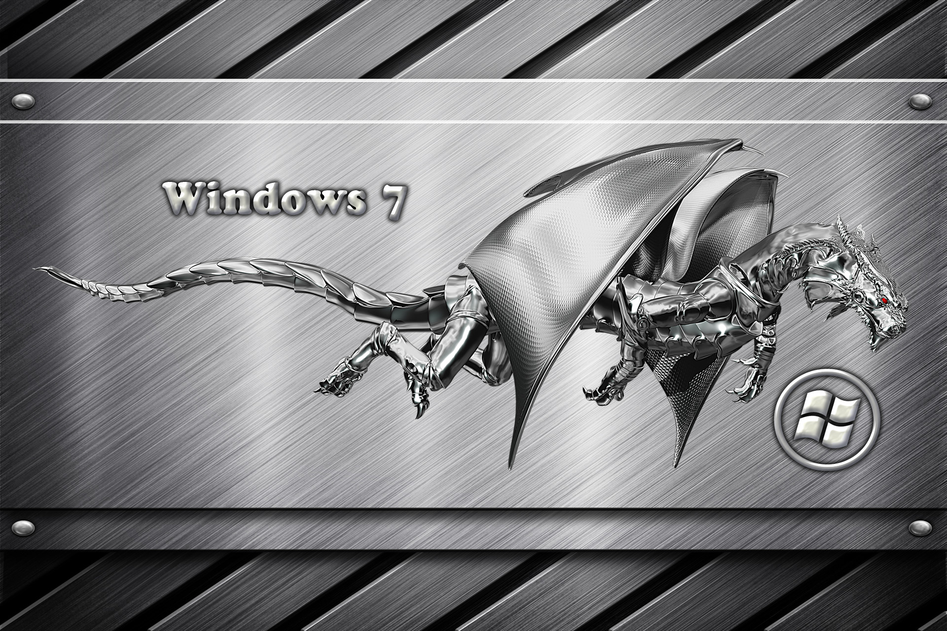 Windows 7, Drago cromato, Acciaio spazzolato, Logo Windows, Full HD, sfondo per PC