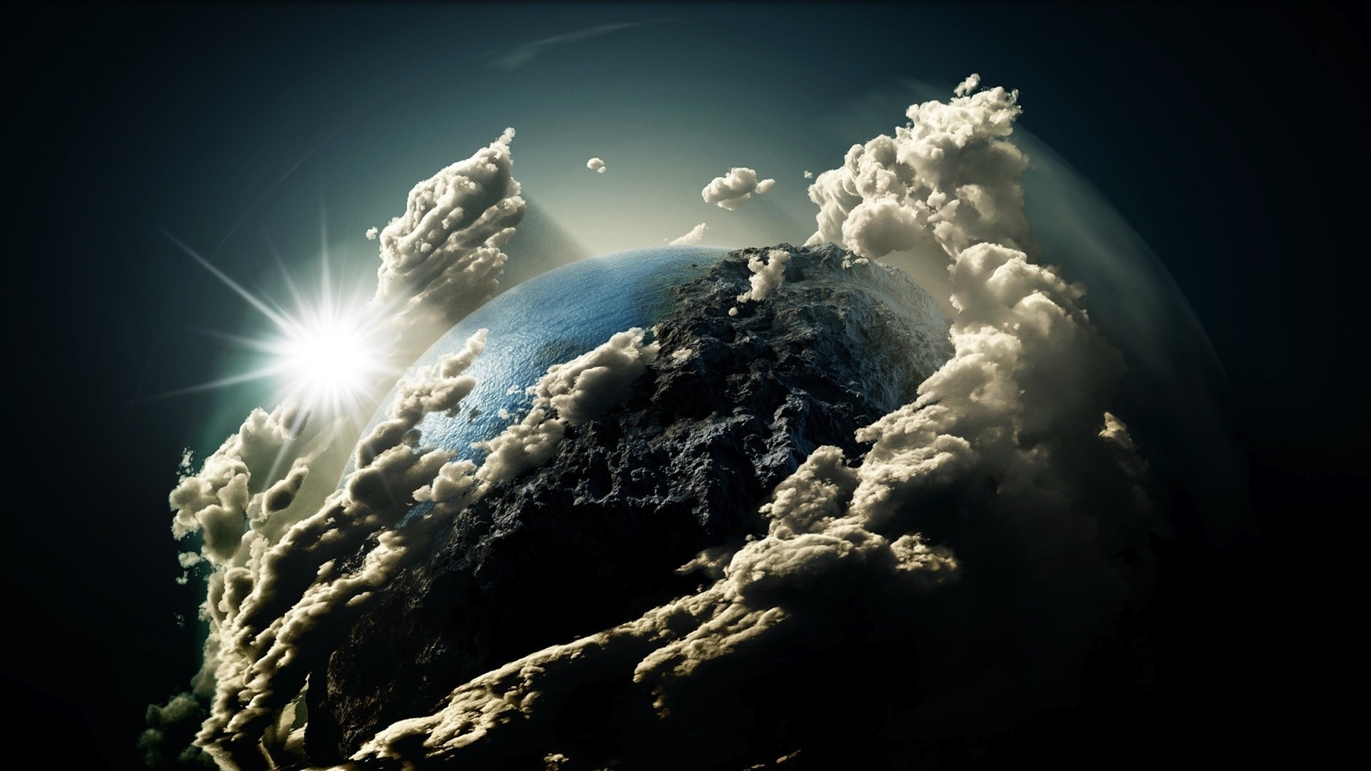 Terra, Nuvole, Sole, Surreale, Full HD, sfondo per portatile