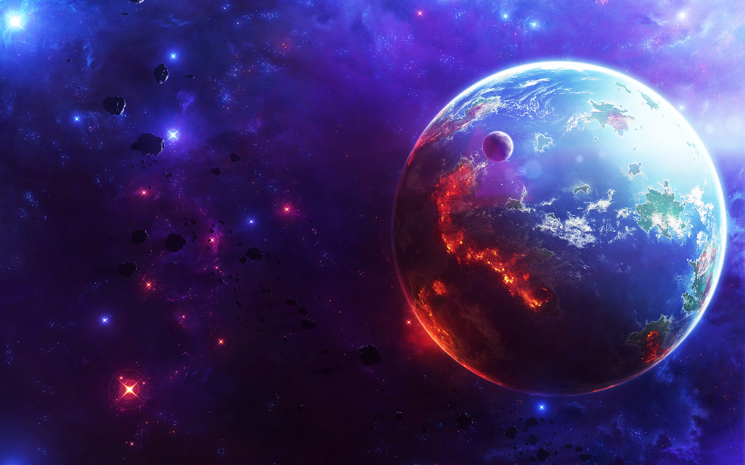 Pianeta, Lava, Asteroidi, Viola, 2560x1600, sfondo MacBook Pro