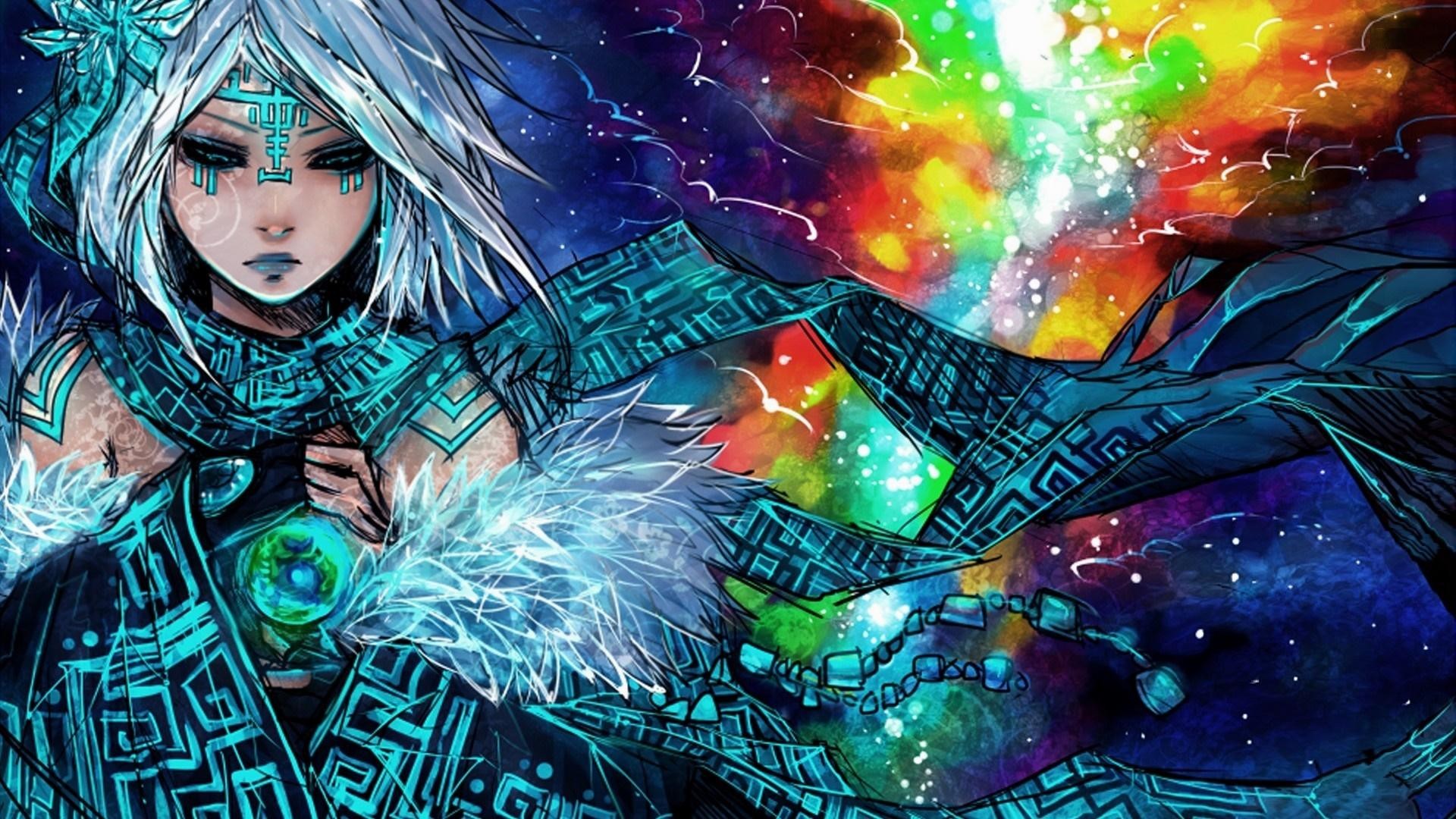 Ragazza anime, Colori psichedelici, Arte digitale, Full HD, sfondo per PC