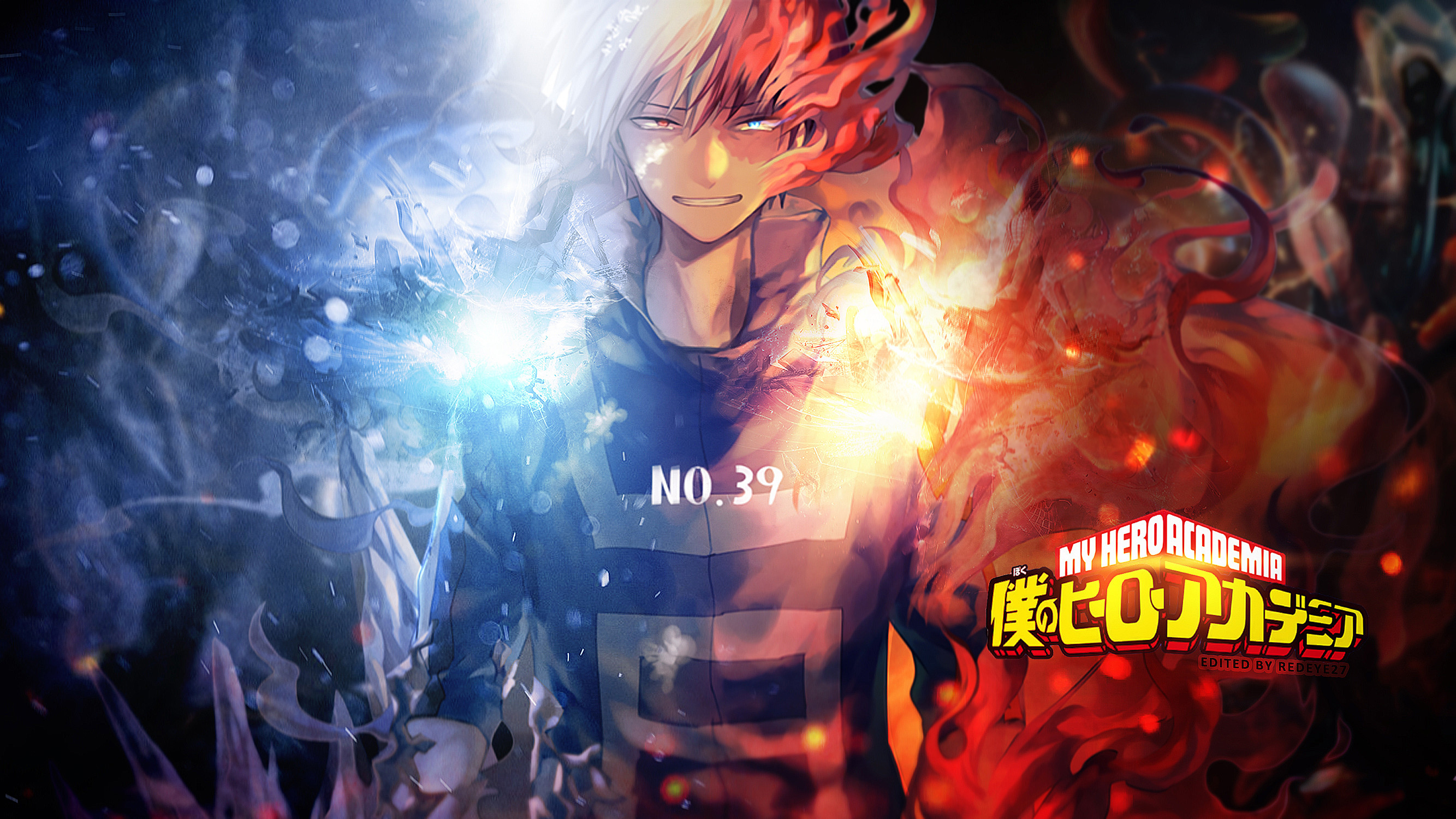 Shoto Todoroki, My Hero Academia, Ghiaccio e fuoco, Logo, Effetti di luce, sfondo desktop 2K